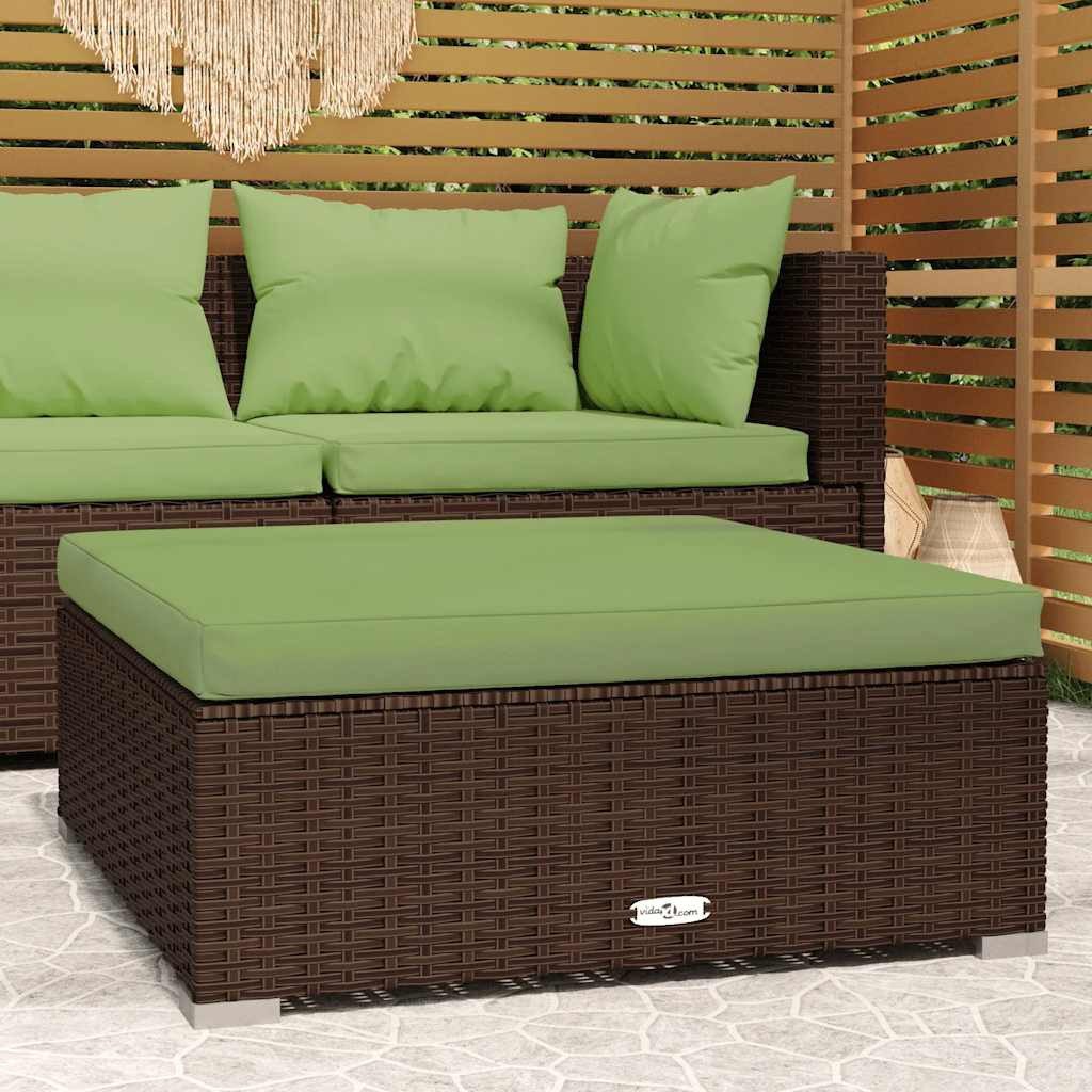 vidaXL Sofaelement Gartenhocker mit Kissen Braun 70x70x30 cm Poly Rattan (1 St)