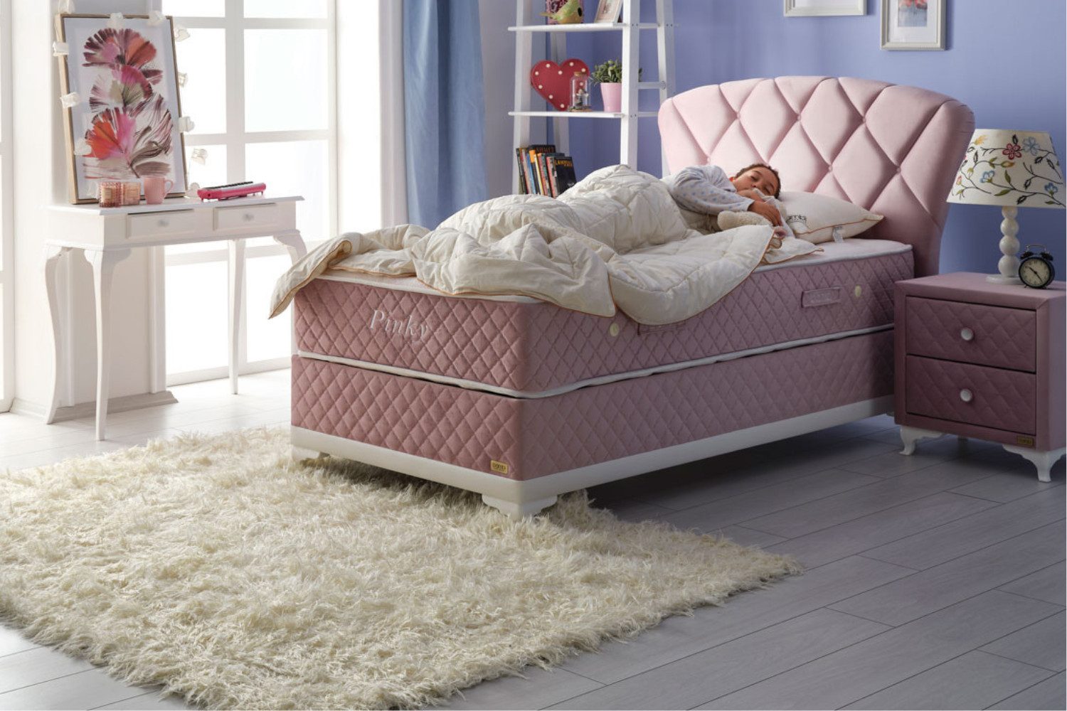 BAMBI YATAK Boxspringbett Set, Bambi Pinky, Schlafzimmerbett, Doppelseitige Matratze, H3 Mittel (1 x Matratze, 2 x Bettkasten, 1 x Bettkopfteil), Hyper-Schaum, Komfortschicht, Taschenfederkern, Matratzenhöhe: 29 cm