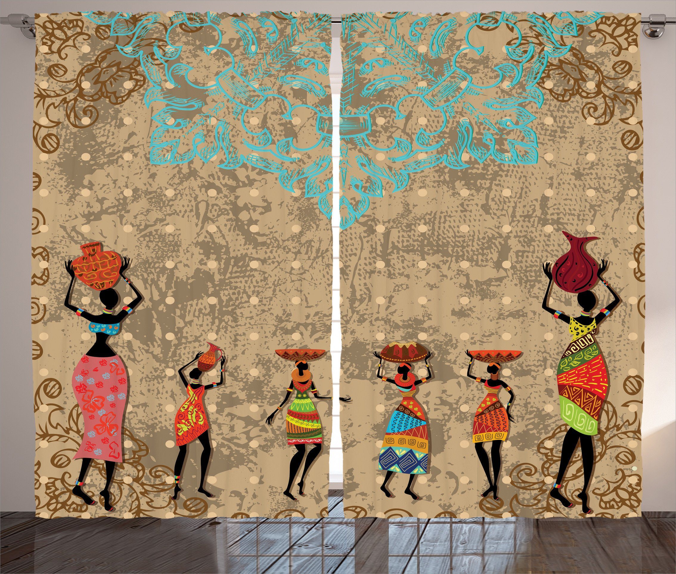 Gardine Schlafzimmer Kräuselband Vorhang mit Schlaufen und Haken, Abakuhaus, Jahrgang Folkloric Boho African