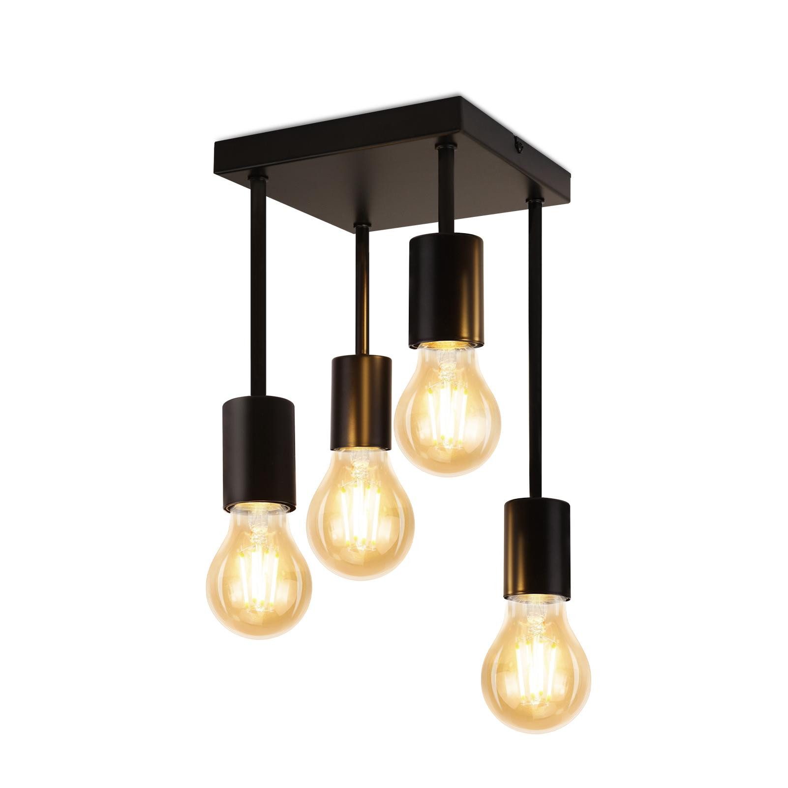 Nettlife Deckenleuchte Hängend 4 Flammig Deckenspots Vintage Schwarz E27 Küchenlampe, LED wechselbar, für küche Flur Schlafzimmer Wohnzimmer Bar