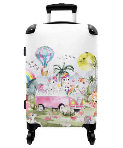 NoBoringSuitcases.com© Koffer 67x43x25cm Einhorn - Ballerina - Tiere - Rosa - Mädchen, 4 Rollen, Handgepäck Kinder Trolley Rollkoffer Kleine Reisekoffer mit 4 Rollen -