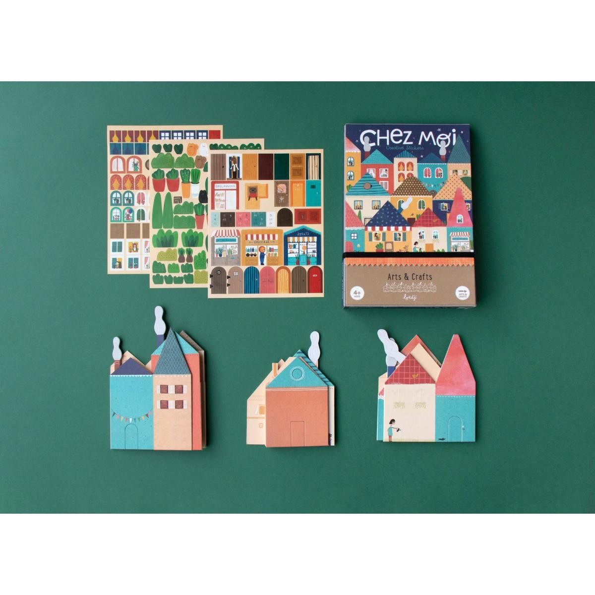londji Kreativset LONDJI Bastelset Meine kleine Stadt – 3 Häuserreihen & 185 Sticker