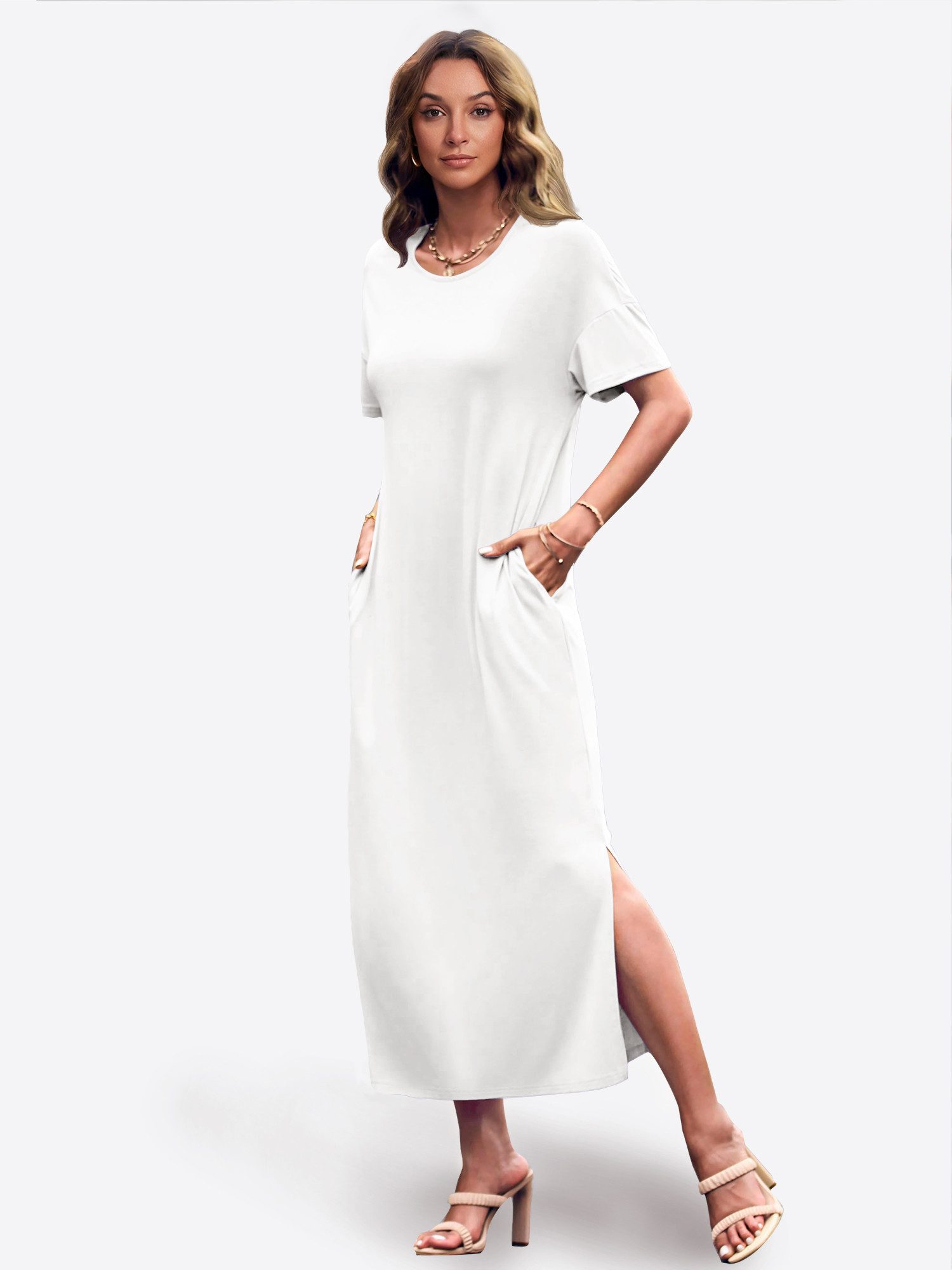 Imily Bela Maxikleid Damen Sommerliches T-Shirt Kleider (Packung, 1-tlg., 1per-Pack) Einfarbig – Bild 4 von 5