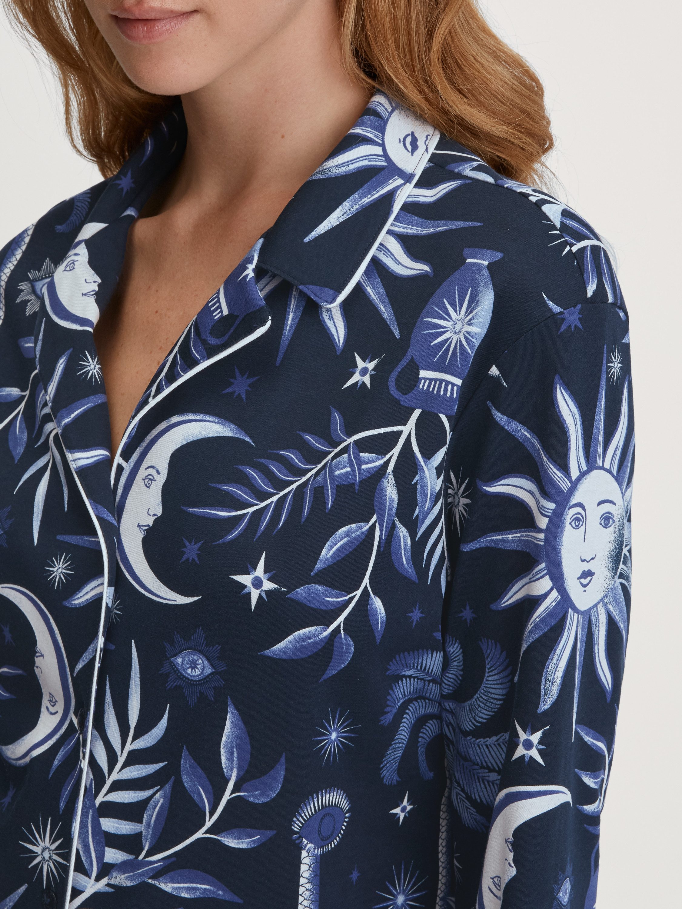 CALIDA Pyjama Cosy Nights Damen (2 tlg) mit Knöpfen, 100% Baumwolle Interlock Qualität, weich, hautfreundlich