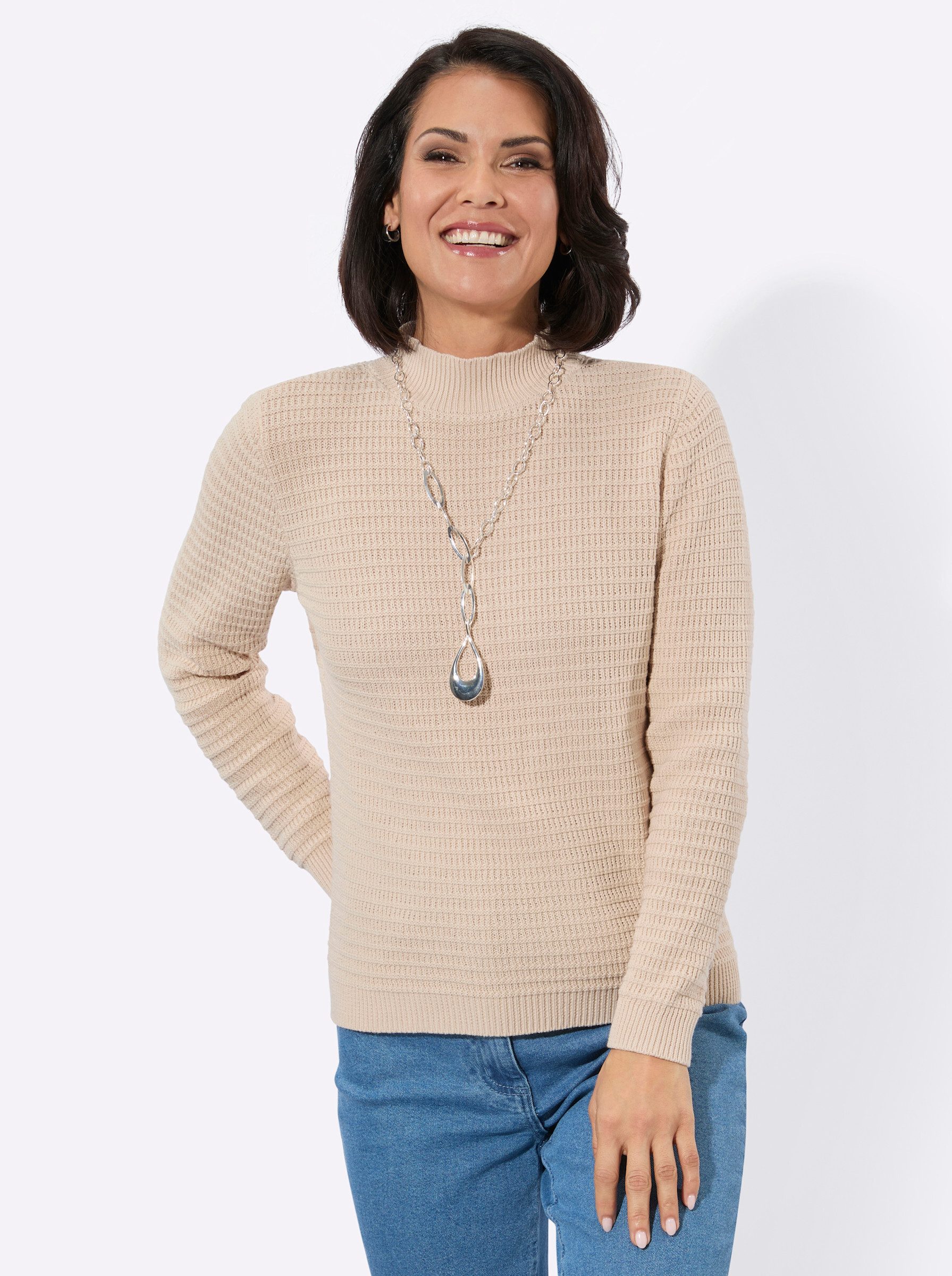Strickpullover Stehkragen-Pullover Langarm