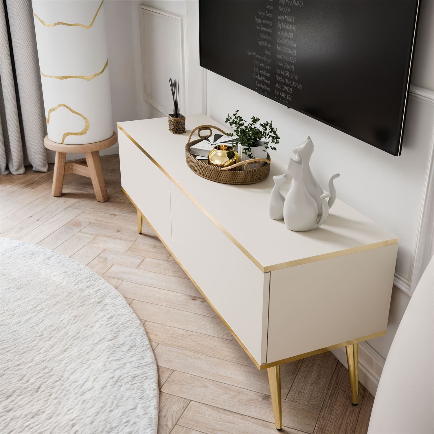 ALLHOUSE24 TV-Schrank SENSO 135 cm Unterschrank TV Lowboard GOLD Metallfüße, TV Board (1x TV Schrank) Breite 135 cm