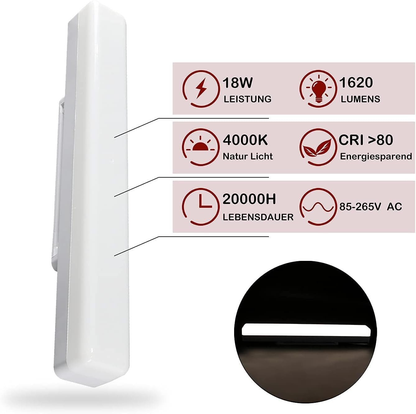 Nettlife LED Deckenleuchte weiß Licht hocheffiziente Lichtverteilung 20/40/60/90CM 4000K, LED fest integriert, Küche Wohnzimmer Schlafzimmer Esszimmer Balkon Fl – Bild 4 von 5