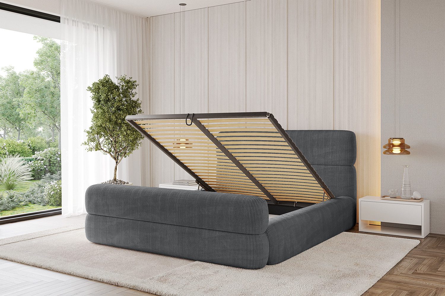 ALTDECOR Polsterbett ENORA-Z (Polsterbett mit Bettkasten und Lattenrost, Boxbett mit Matratze), Doppelbett mit Stauraum, Bett mit Kopfteil