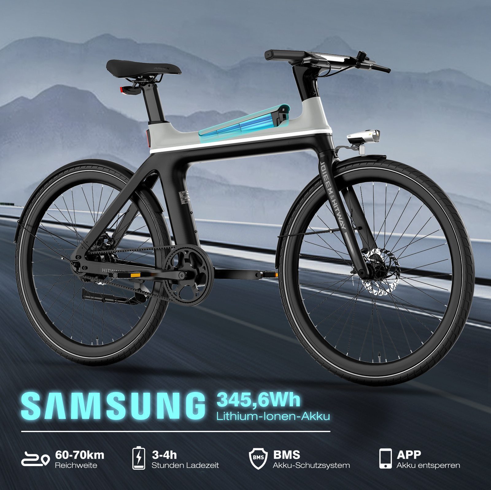 HITWAY E-Bike Cityrad 29 Zoll Elektrofahrrad mit 4G-GPS-Tracking, Max. 70km Reichweite, 1 Gang, Kettenschaltung, Samsung Akku Smart E-Citybike, Diebstahlschutzsystem & IPX5