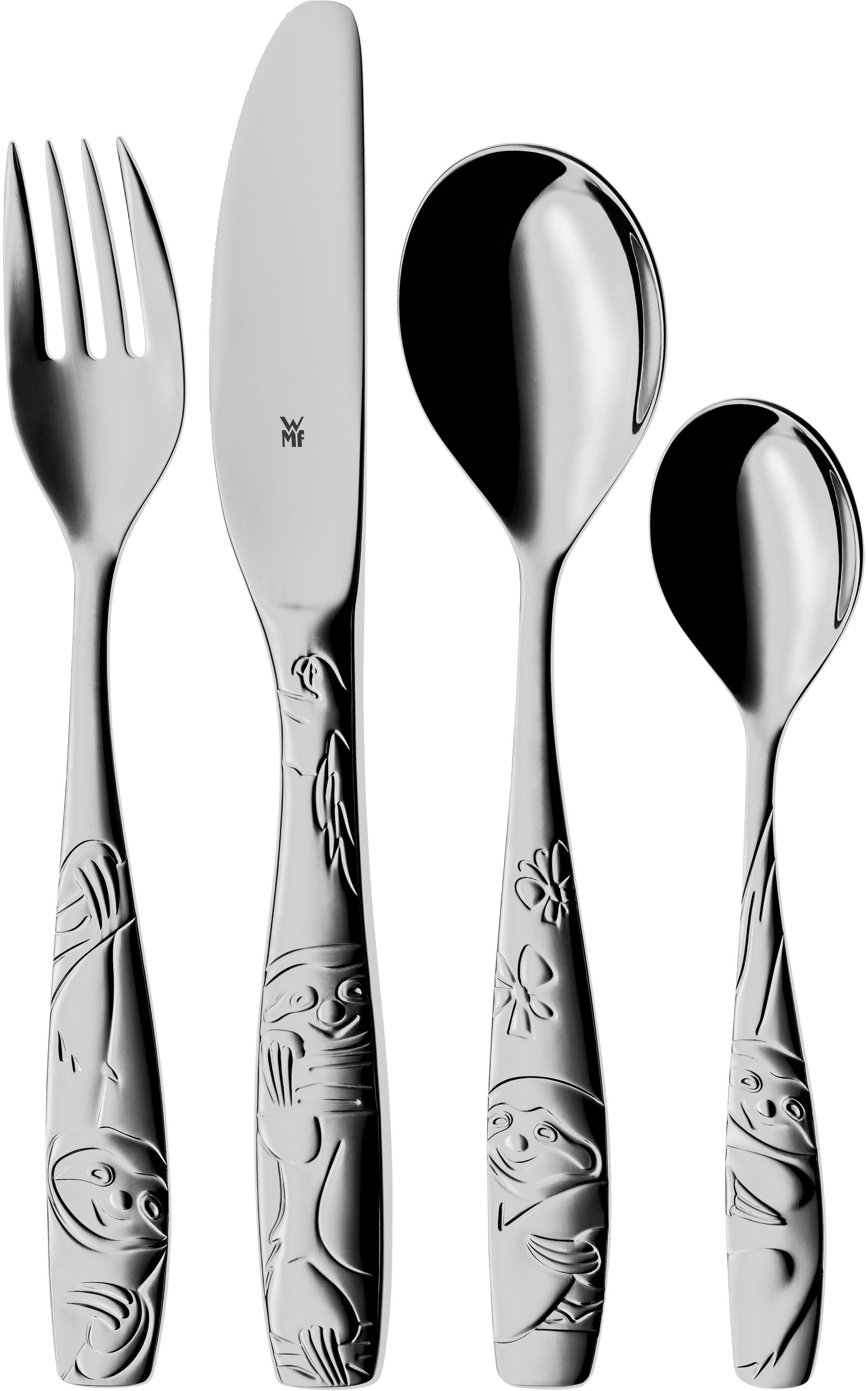 WMF Kinderbesteck Tommi das Faultier (4-tlg), 1 Personen, Cromargan® Edelstahl Rostfrei 18/10, ab 3 Jahren, hygienisch, säurefest