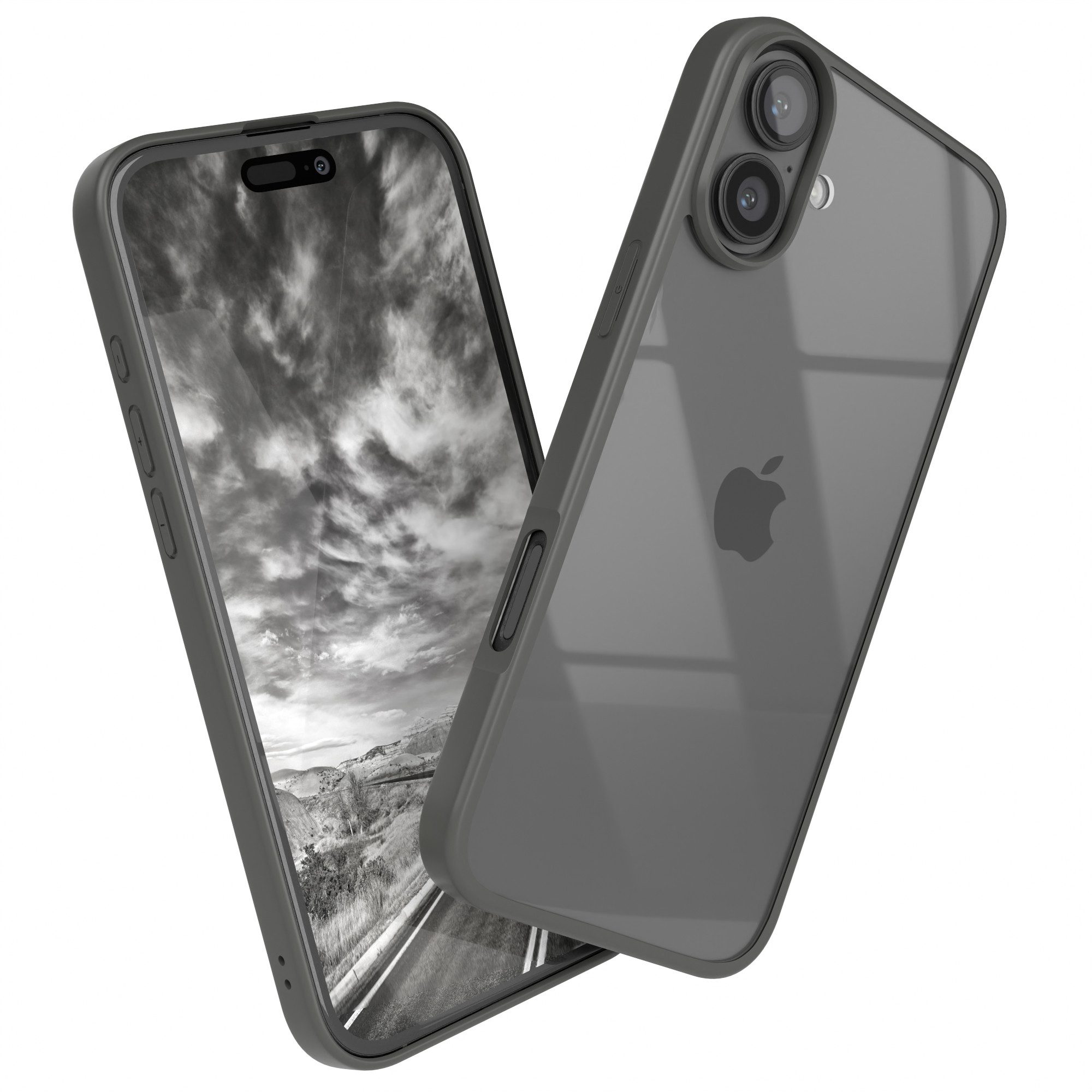 EAZY CASE Handyhülle Bumper Case für Apple iPhone 16 Plus 6,7 Zoll, Schutzhülle mit Kameraschutz transparent stoßfestes Backcover Grau