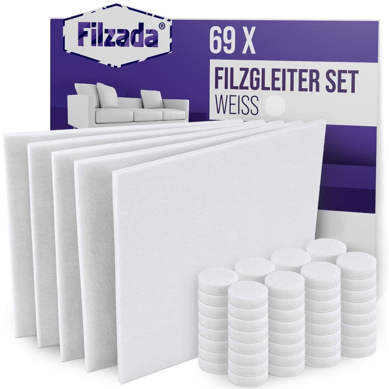 Filzada Filzgleiter Filzgleiter Selbstklebend Platten Set 200x200mm & Ø20mm Möbelgleiter Weiß | Filzgleiter