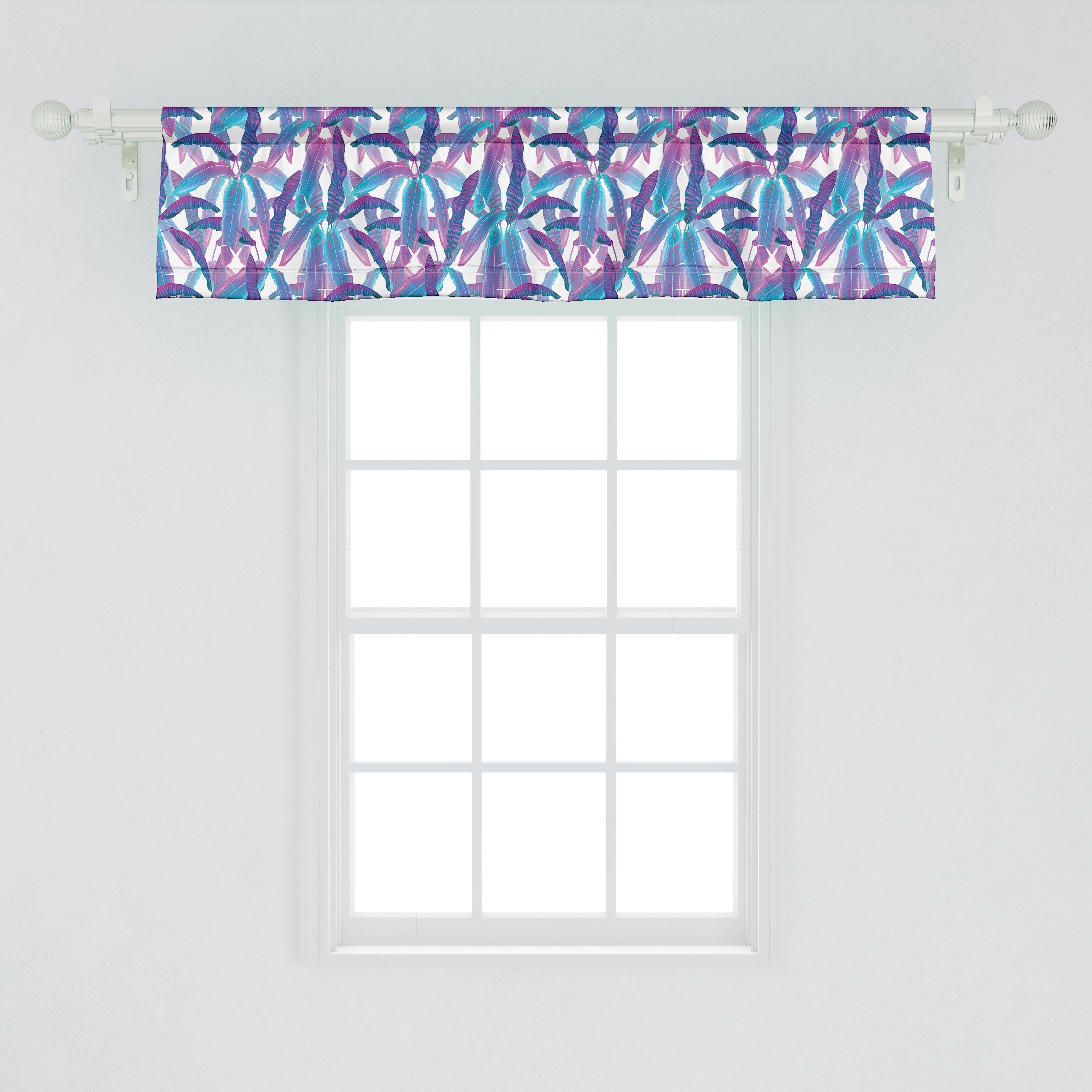 Scheibengardine Vorhang Stangentasche, Microfaser, mit für Dschungel-Laub Abakuhaus, Volant Blätter- Dekor Schlafzimmer Küche Tropic