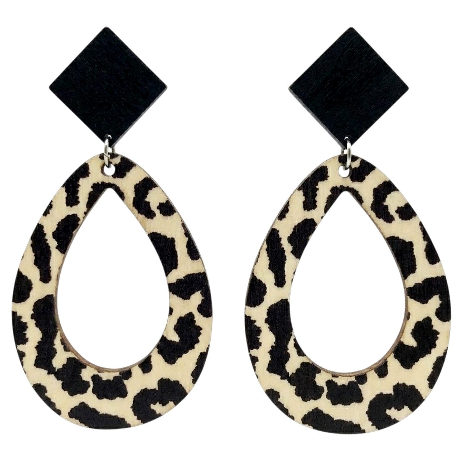 KARMA Paar Ohrhänger XL Damen Ohrringe Zebra od. Leo Weiß Braun (Statementohrringe, 2-tlg., Sommer Accessoire Statement-Ohrschmuck), 7,5 cm Holz modern Damenohrringe groß