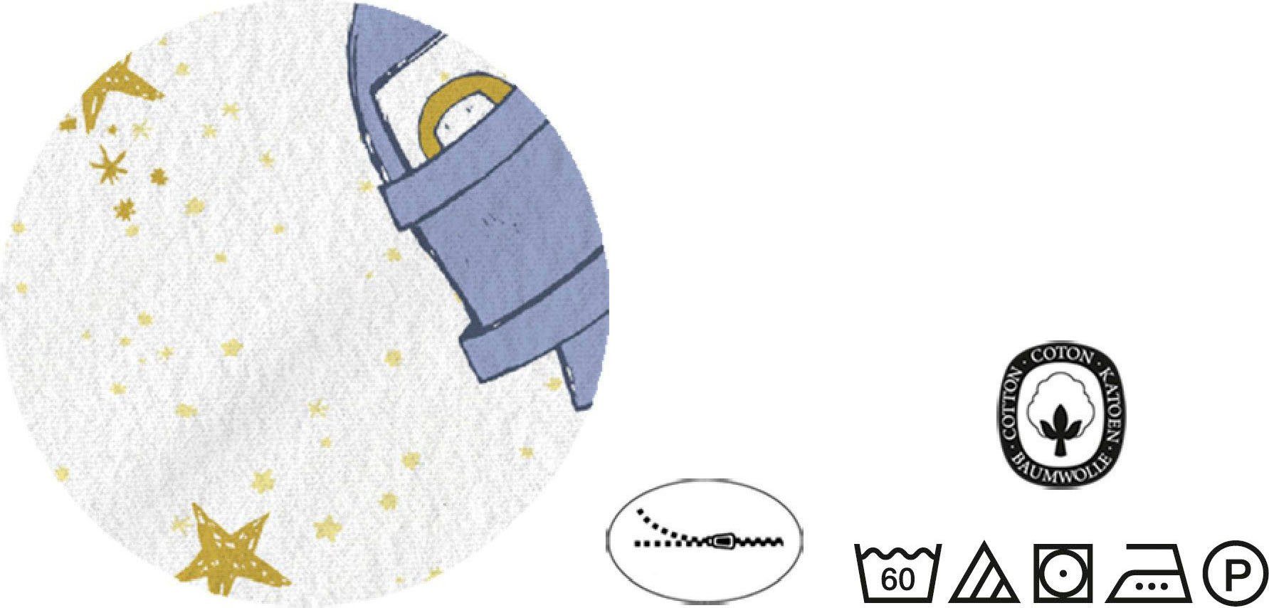 Biberna Kinderbettwäsche Julien in Gr. 100x135 oder 135x200 cm, für Kinder, Kinderbettwäsche, Feinbiber, 2 teilig, Feinbiber kuschelig warm im Winter, Kinderbettwäsche Weltraum, Kinder