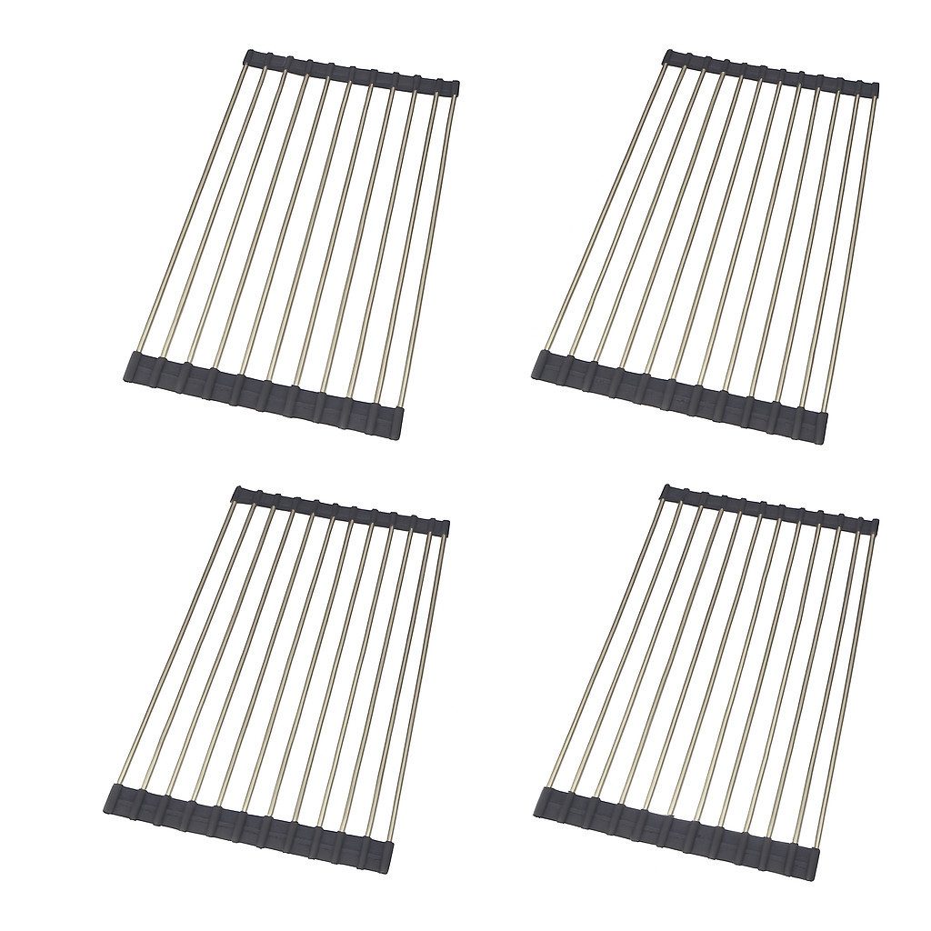 hausleben Topfuntersetzer Faltbar aus Edelstahl, 4-tlg., Hitzebeständige Rolluntersetzer rutschfest - 37 x 21 cm