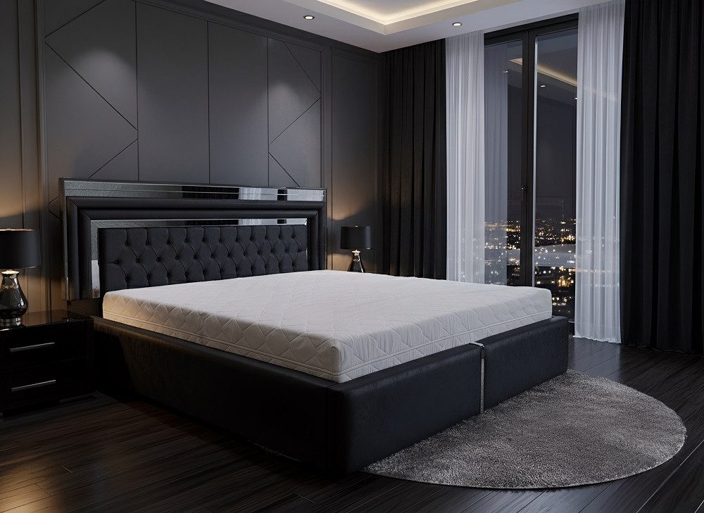 JVmoebel Bett Schwarzes Chesterfield Doppelbett aus Holz und Textil (1-tlg., Bett), Made in Europa