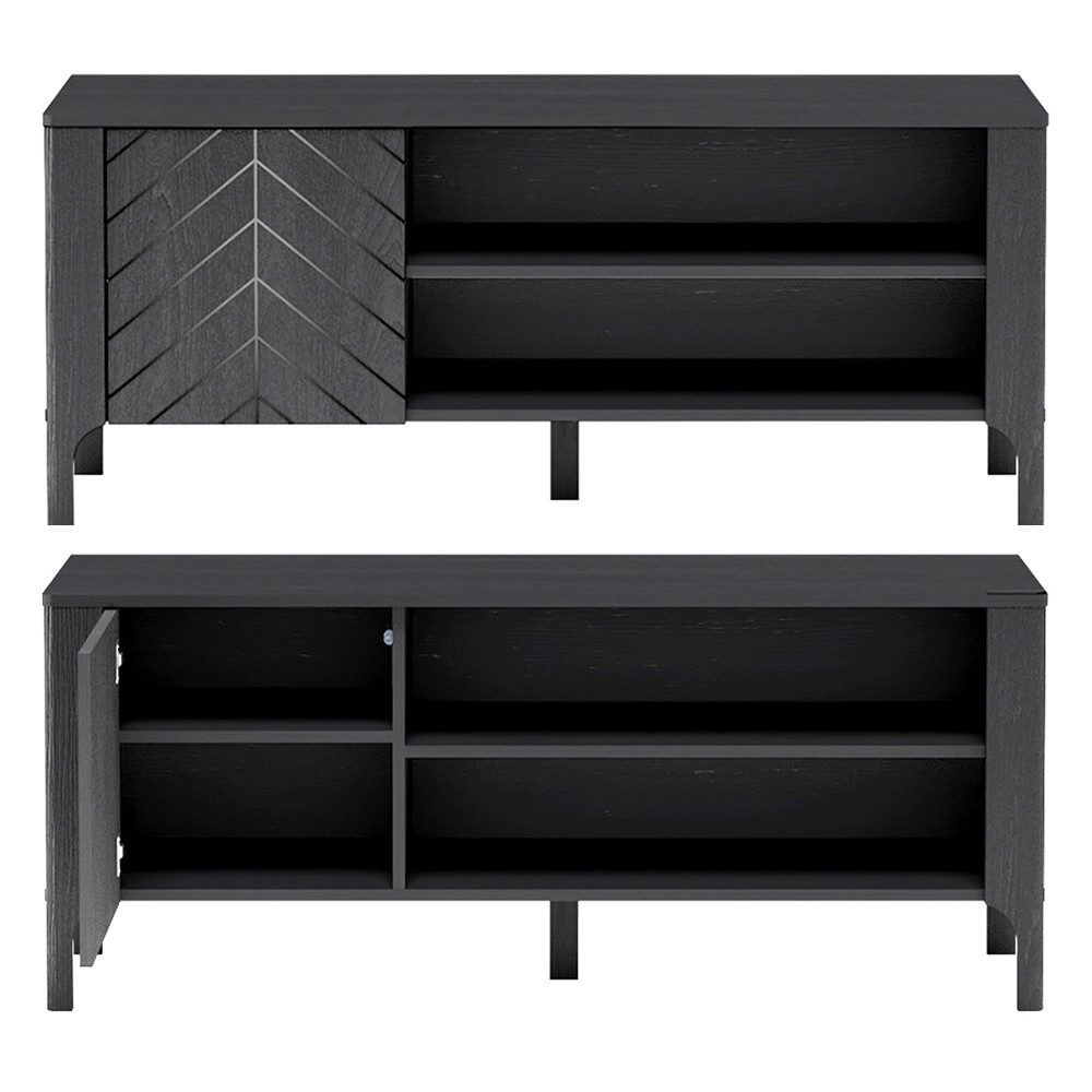 Lomadox Wohnwand MAZARA-161, (3-St., Vitrine Lowboard Highboard), Wohnzimmermöbel mit Fischgrät Dekor, Push-to-Open, Softclose-Funktion