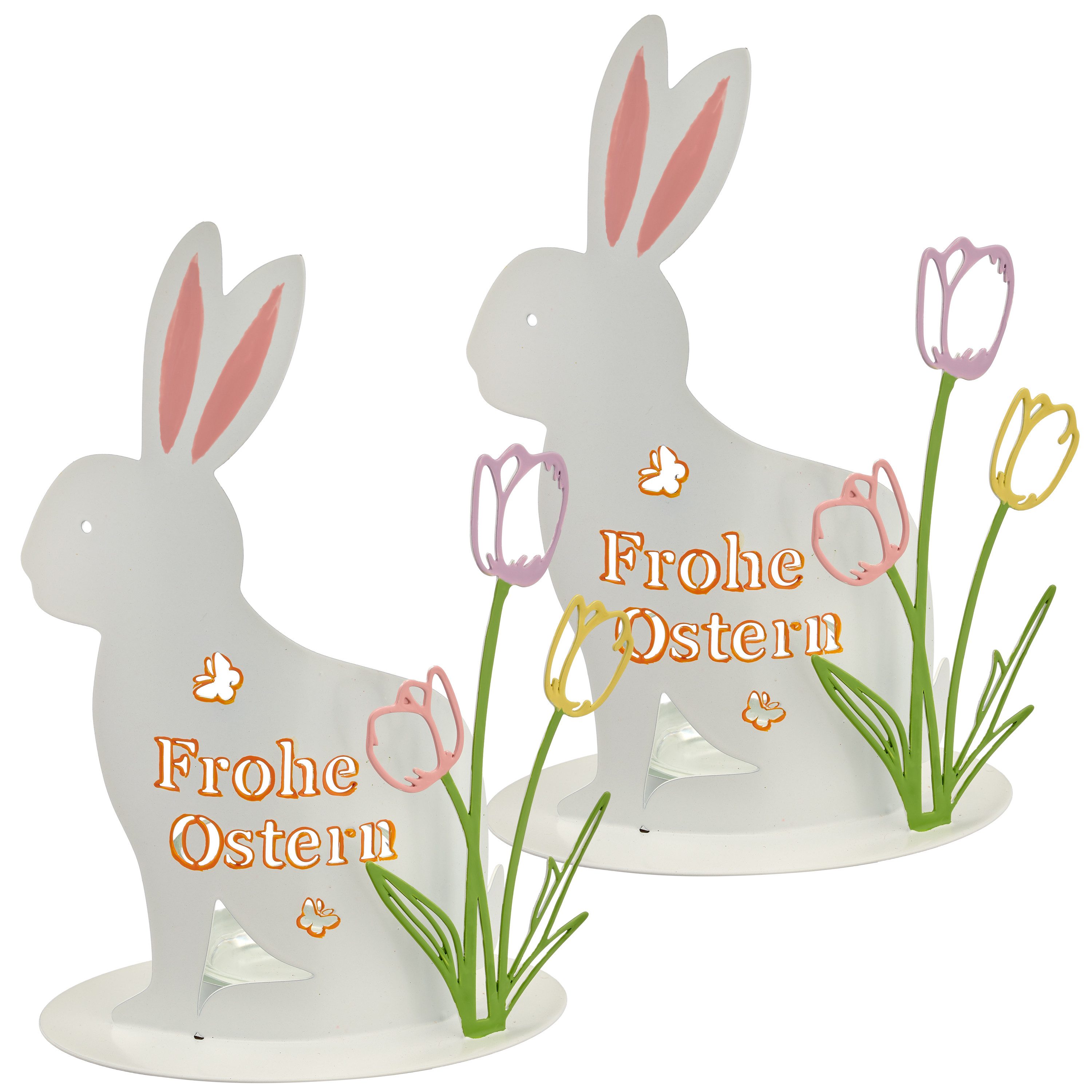 Creativ home Teelichthalter Teelichthalter mit Hase und Tulpen (2 St), mit Schriftzug