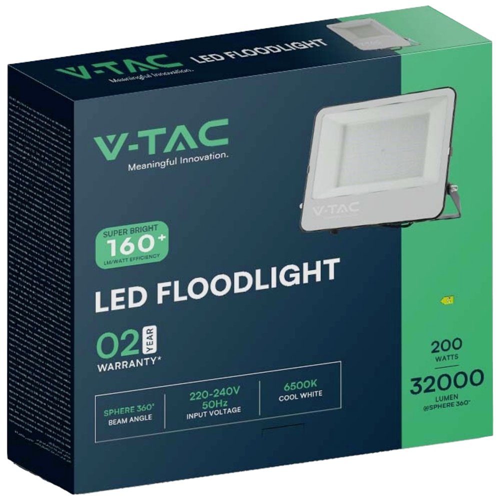 V-TAC LED Flutlichtstrahler 200 C 10365 G) VT-44206-B EEK: Kalt - W (A LED-Flutlichtstrahler V-TAC