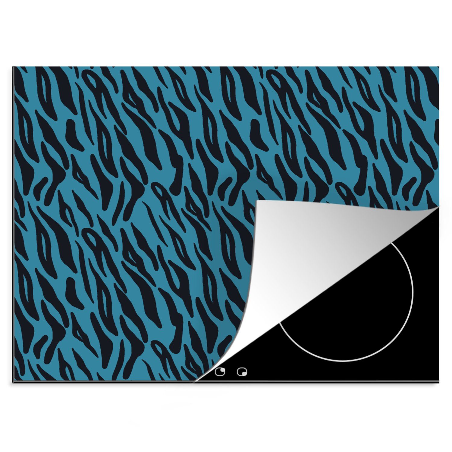 MuchoWow Herdblende-/Abdeckplatte Tiger - Blau - Schwarz - Design - Tiere, Vinyl, (1 tlg), 60x52 cm, Mobile Arbeitsfläche nutzbar, Ceranfeldabdeckung