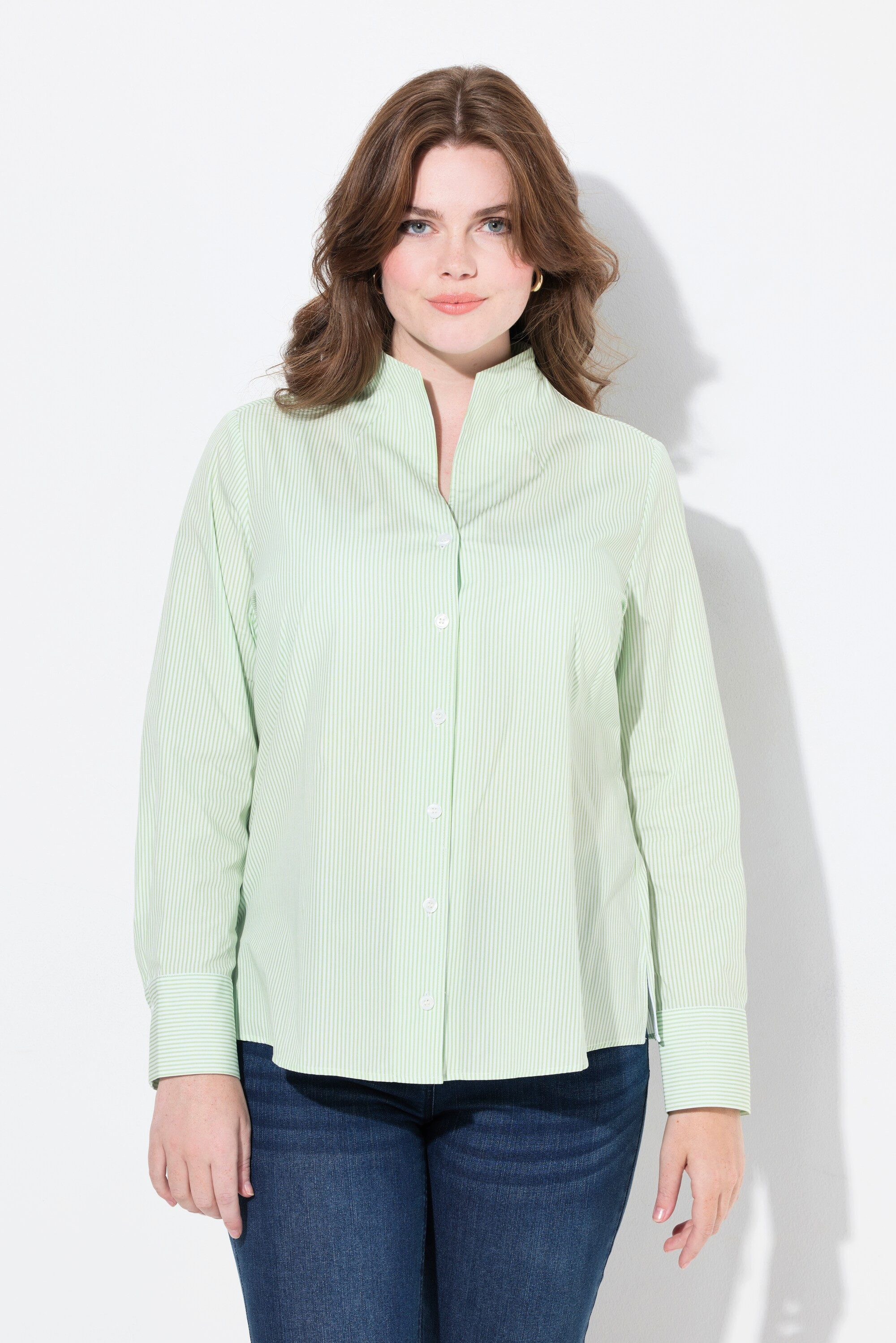 Ulla Popken Longbluse Bluse Streifen Kelchkragen günstig online kaufen