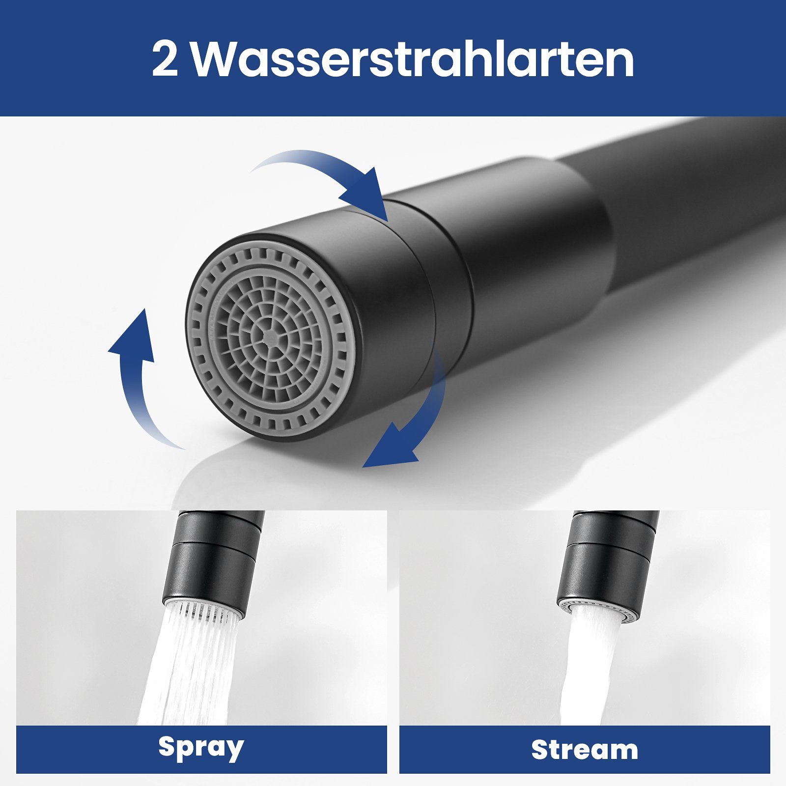 2 Schwarz von mit Küchenarmatur Küchenarmatur-Wasserhahn Flexibler CECIPA Düsen, Arten