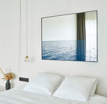 Casa Padrino Wandspiegel Luxus Wandspiegel Meer Blau / Schwarz 120 x 2 x H. 90 cm - Rechteckiger Spiegel mit Metallrahmen - Luxus Möbel