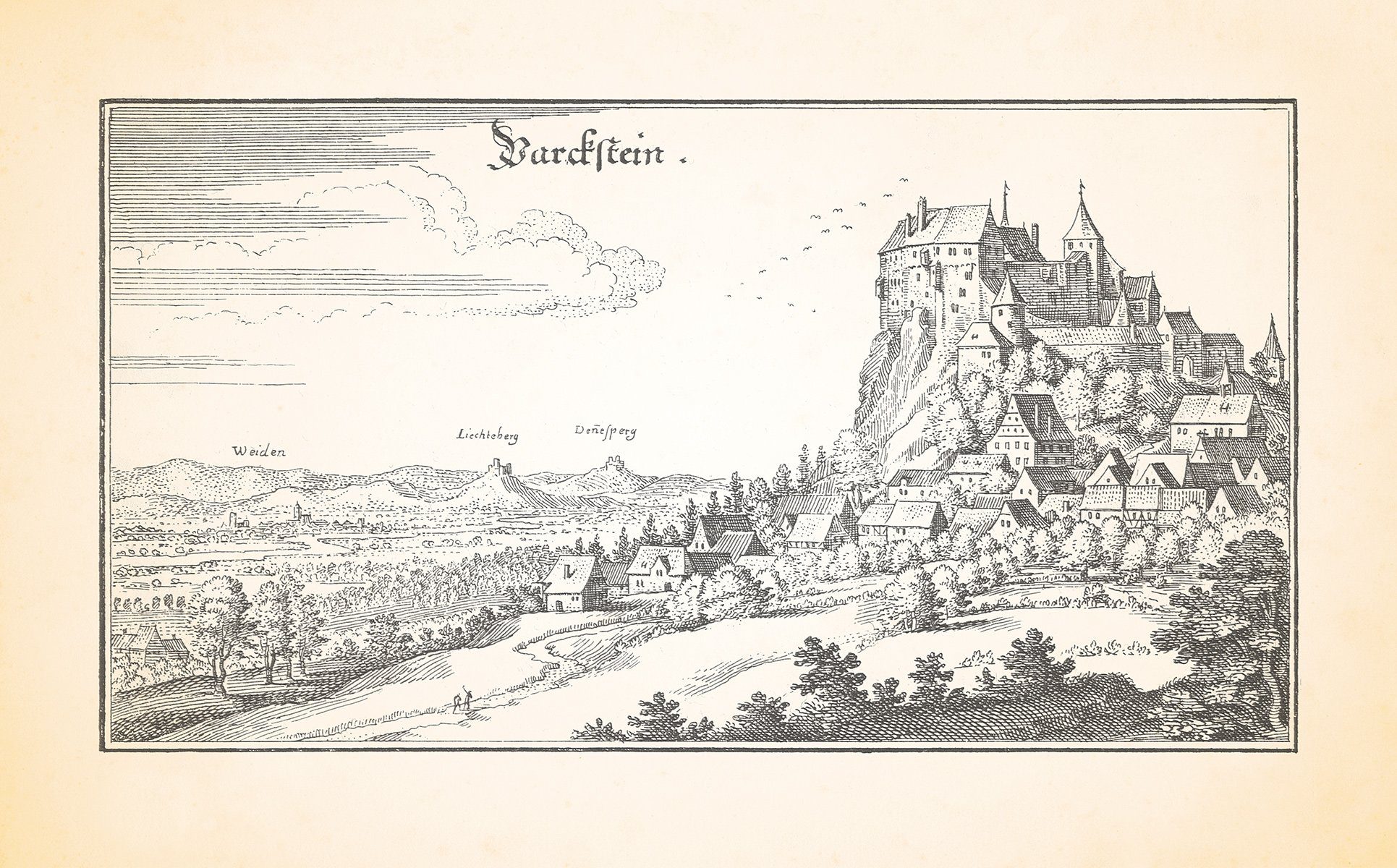 Kunstdruck Parkstein Waldnaab Oberpfalz Burg Schloss Bergkirche Kupferstich Meria