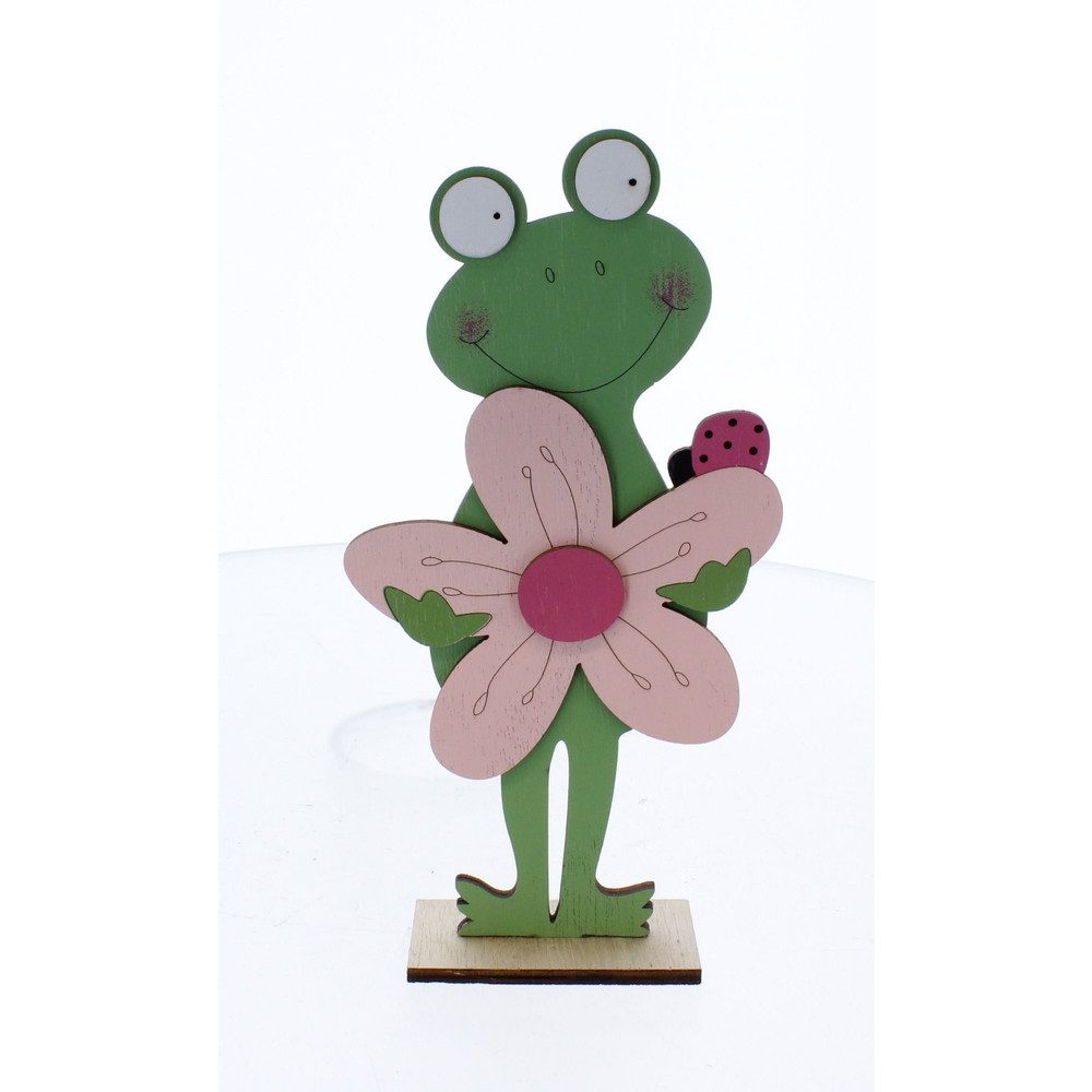 Dekoobjekt Frosch mit Blume/Marienkäfer grün/rosa - ca. 20 x 10 x 4 cm