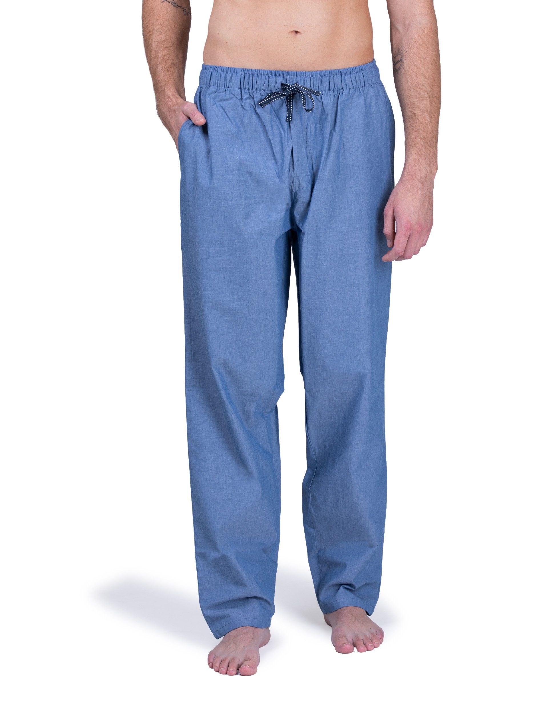 Moonline Schlafhose Herren Webhose Freizeithose Loungewear aus 100% Baumwolle