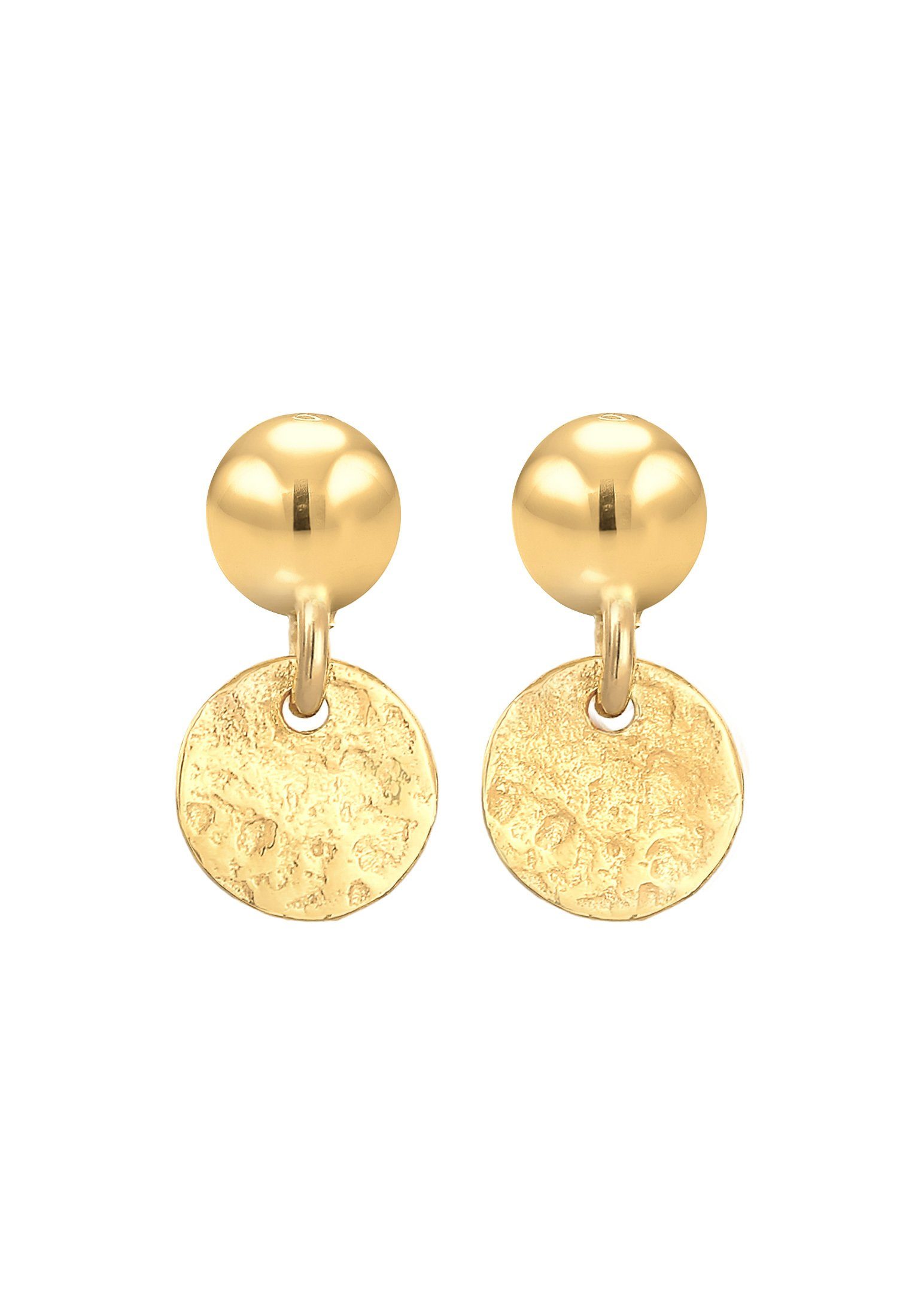 Elli Premium Paar Ohrstecker Stecker Kugel Plättchen Antique 375 Gelbgold günstig online kaufen