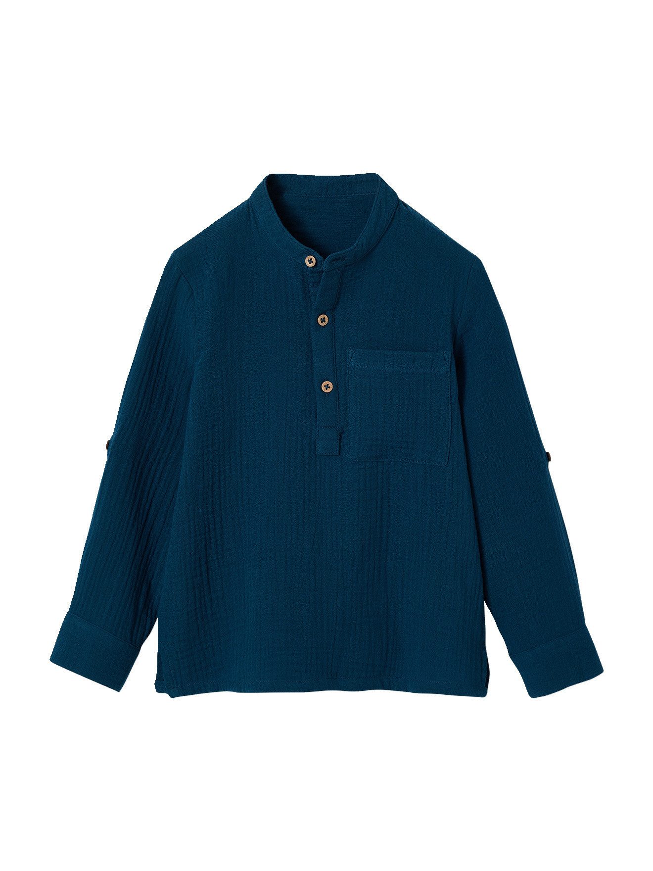 vertbaudet Langarmhemd Jungen Hemd aus Musselin, Ärmel zum Krempeln