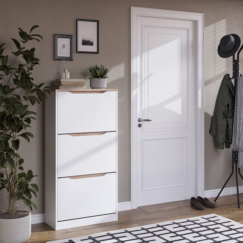 Vicco Schuhkipper Ruben, Weiß/Artisan-Eiche, 60.2 x 120 cm mit 3 Kippfächern