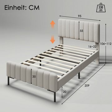 HAUSS SPLOE Polsterbett Einzelbett Holzbett Polsterbett Bettrahmen (90x200cm), Jugendbett für Schlafzimmer Gästezimmer-Leinenmaterial