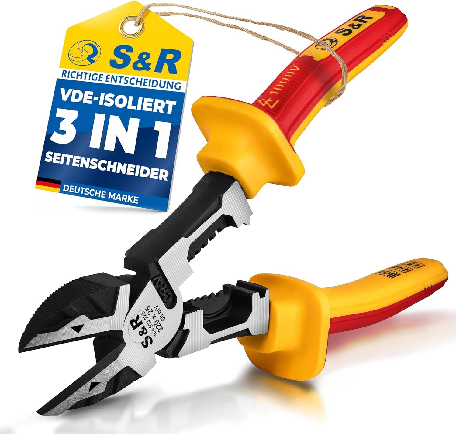 S&R Seitenschneider S&R Seitenschneider 220 mm VDE-isoliert – 60CrV-Stahl, gesenkgeschmiedet, hitze- & induktionsgehärtet