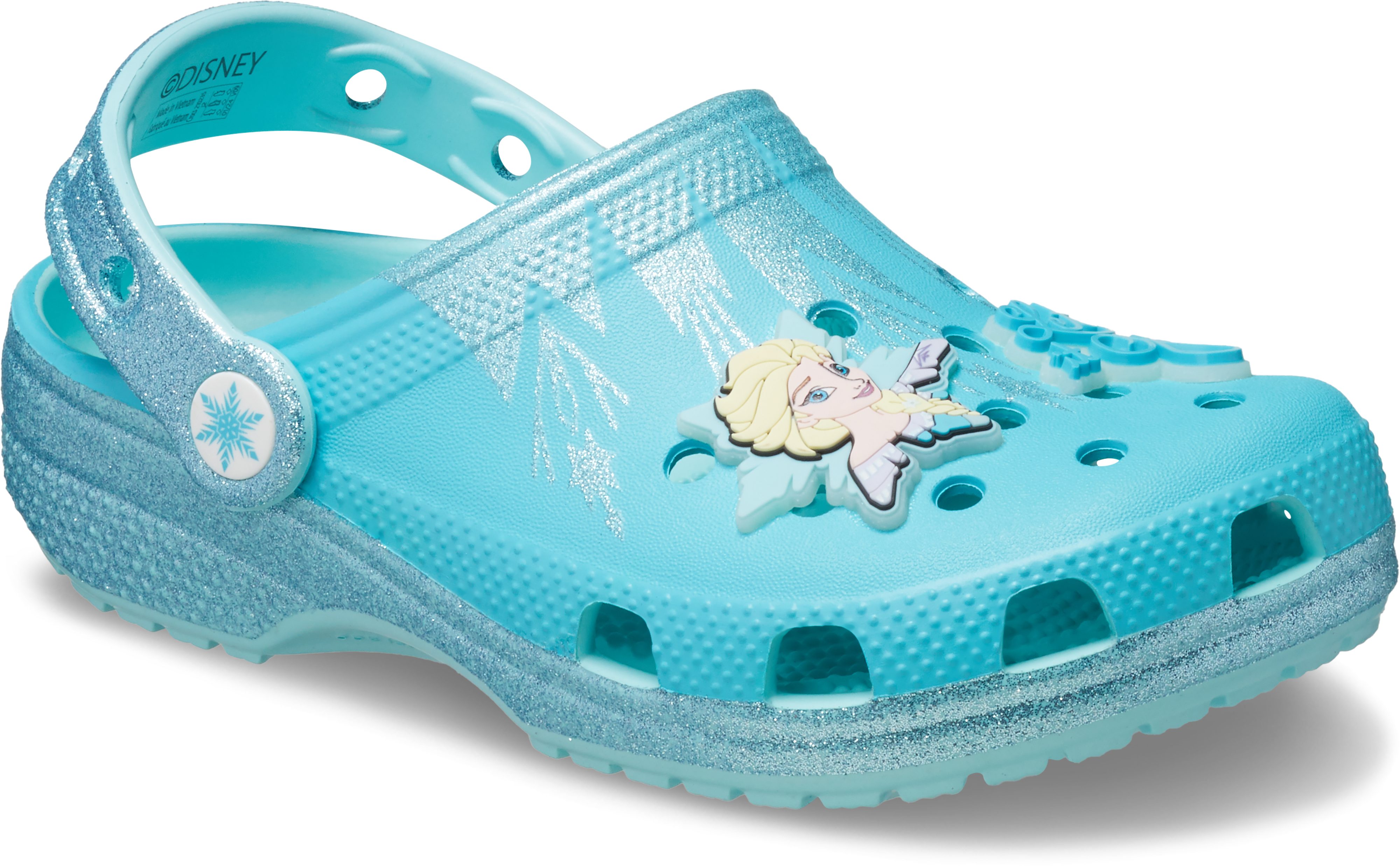 Crocs Disney Frozen Elsa Classic Clog Clog Hausschuh, Sommerschuh, Strandschuh mit Glitzer