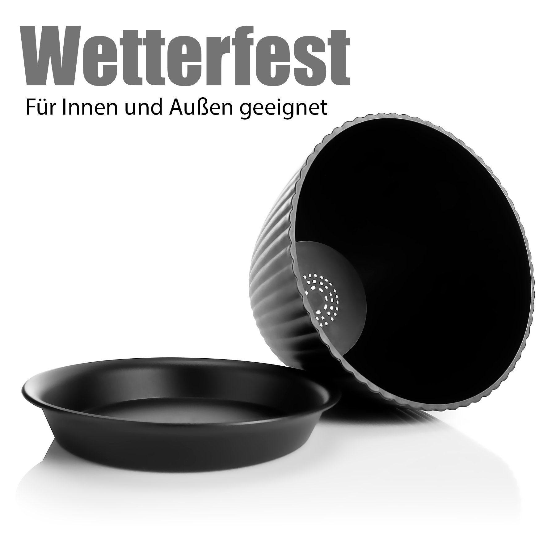 BigDean Flower Pot Set of 8, Flower Pots in 8 Different Sizes (Set of 8, Plant Pots), Set of 8 Sizes, With Saucers, Anthracite, Weatherproof