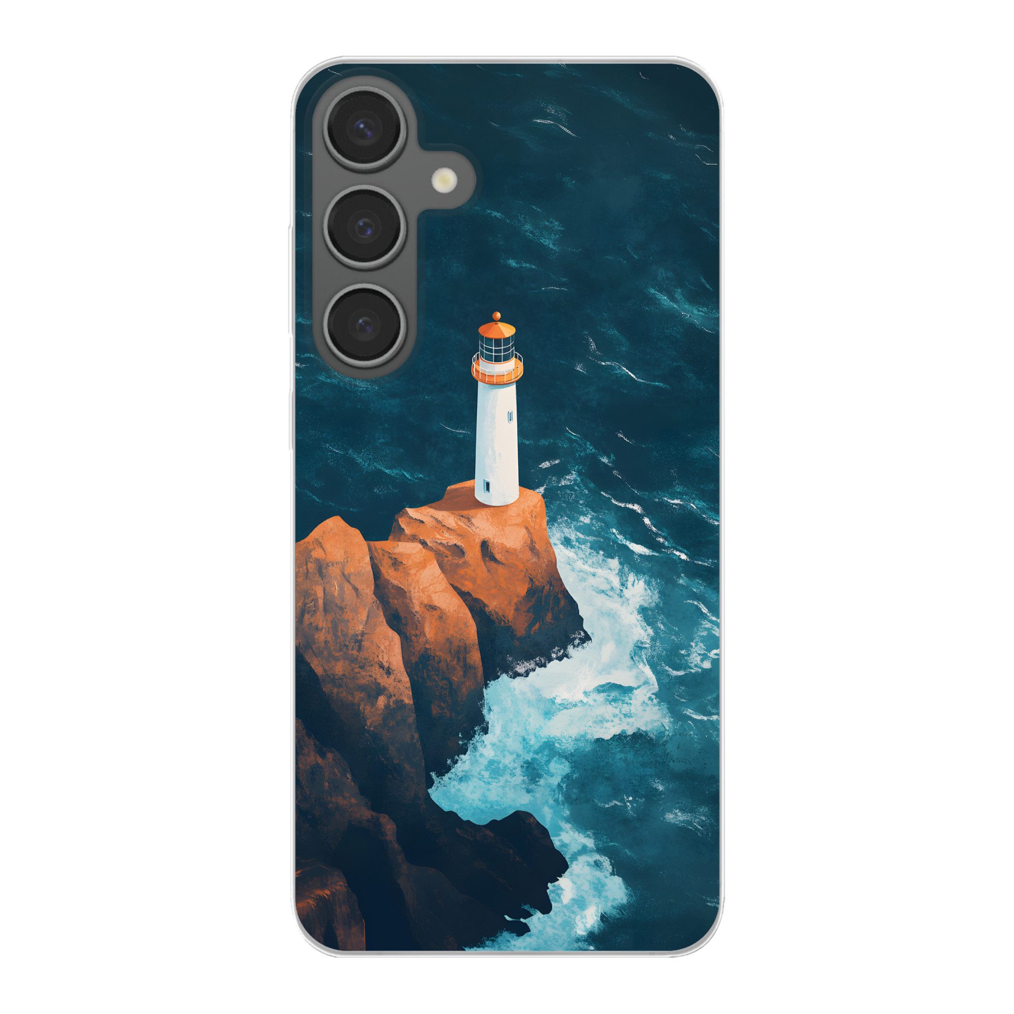 MuchoWow Handyhülle für Samsung Galaxy S24 Plus Leuchtturm - Felsen - Meer - Wellen, Phone Case, Silikon, Schutzhülle Dünn