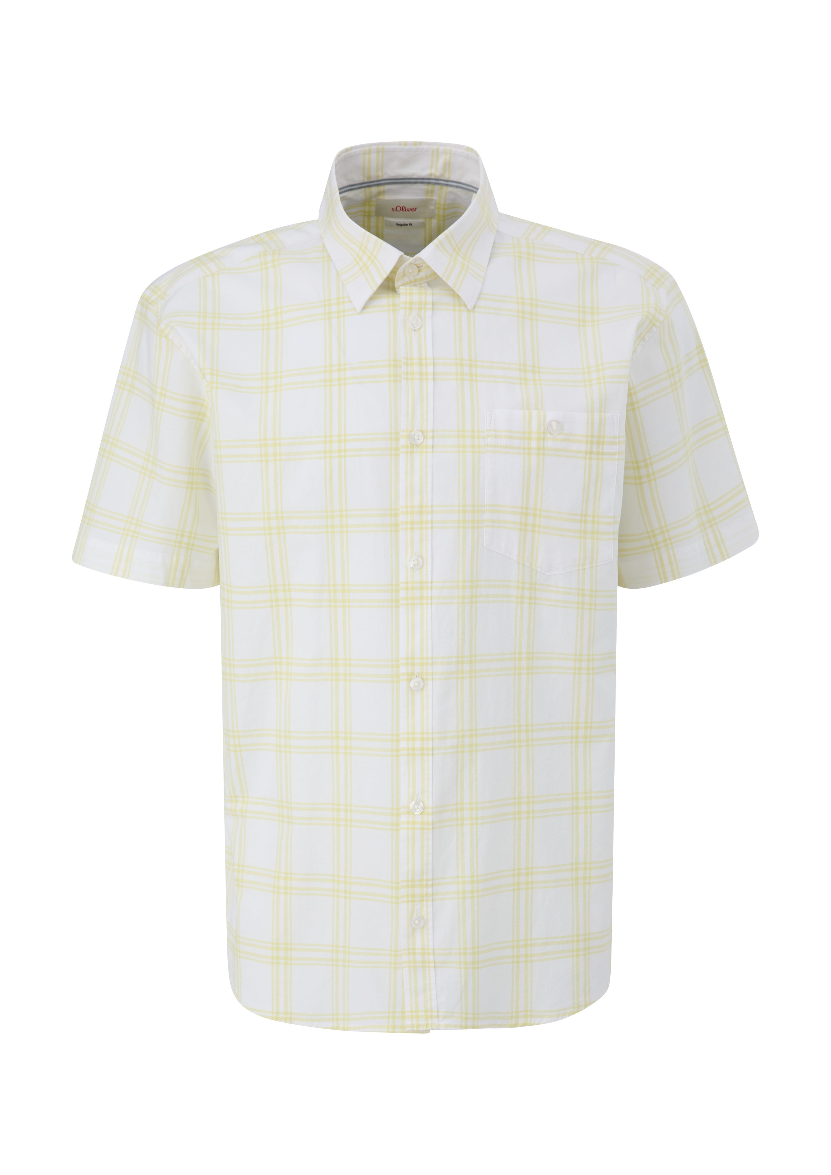 s.Oliver Kurzarmhemd Regular: Kariertes Hemd limettengrün aus Baumwollstretch
