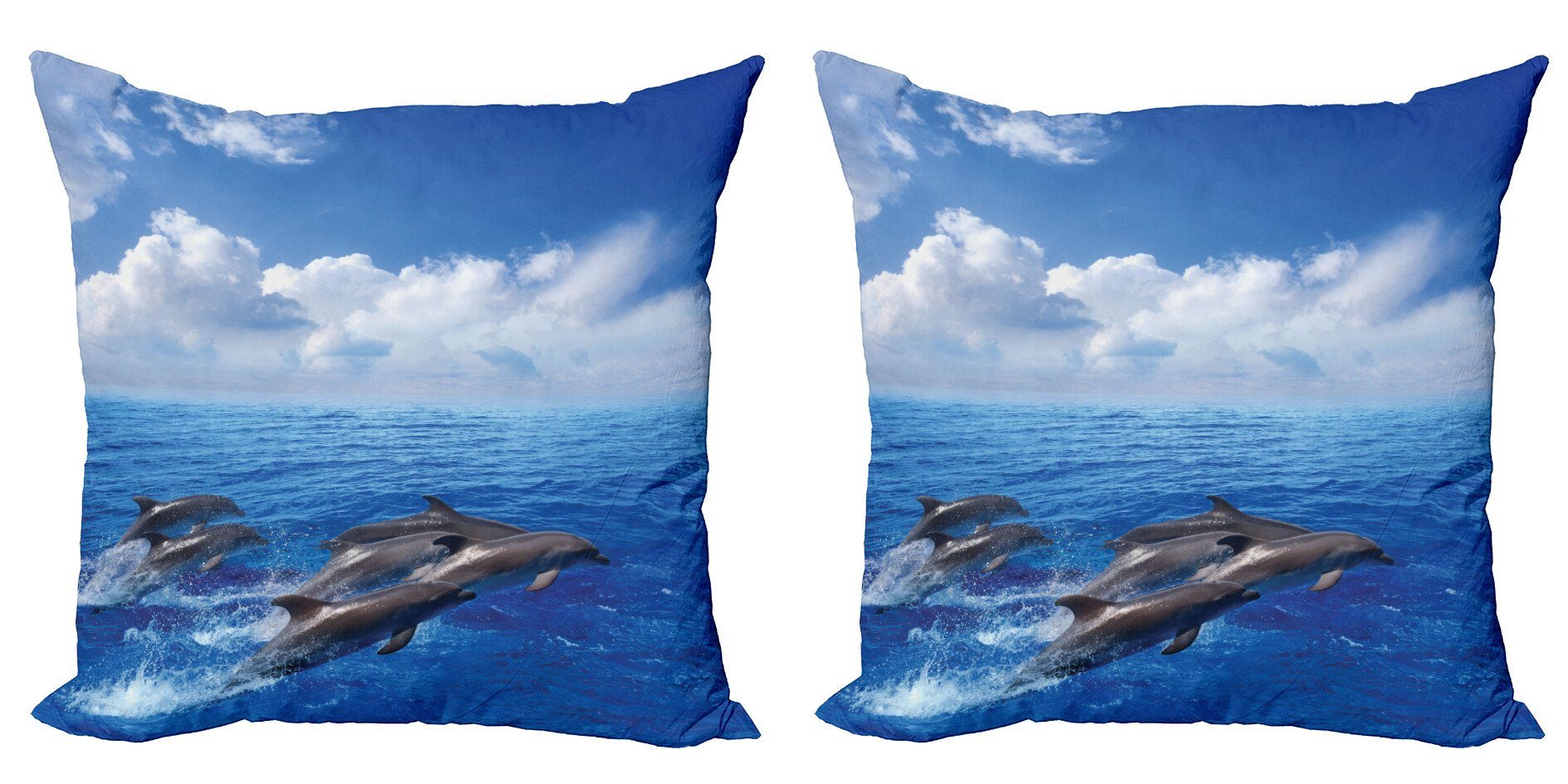 Kissenbezüge Modern Accent Doppelseitiger Digitaldruck, Abakuhaus (2 Stück), Ozean Jumping Dolphins in Sky