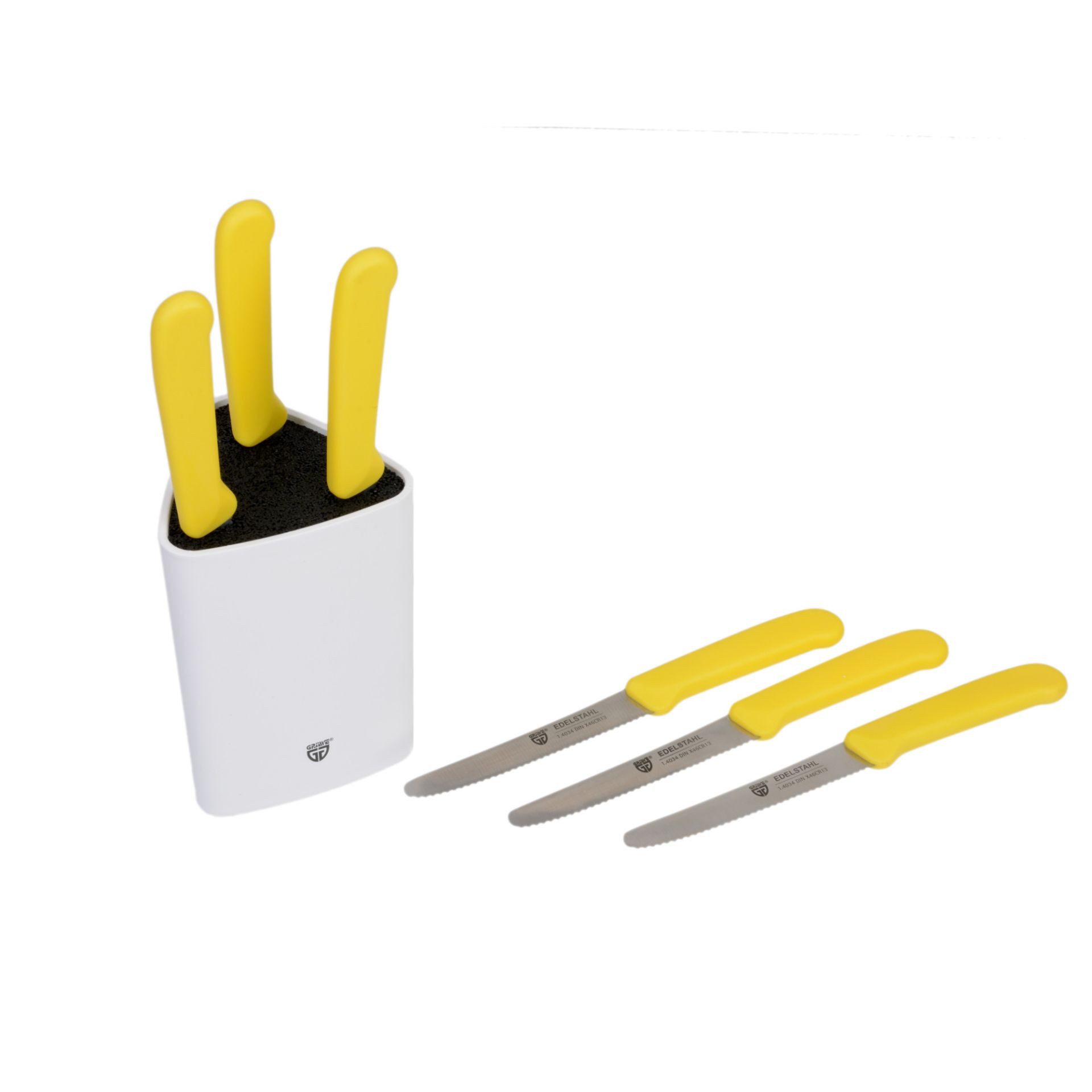GRÄWE Messer-Set 6x Gräwe Brötchenmesser inkl. Messerblock (7-tlg), Universal-Messerblock weiß mit 6 Messern
