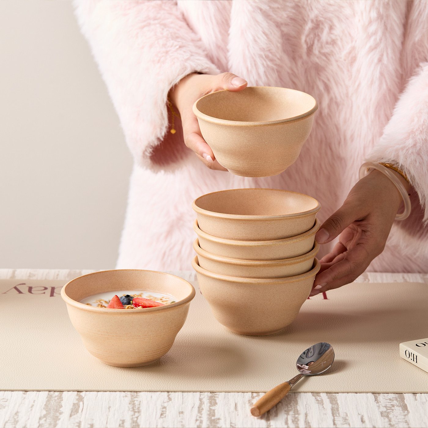 JIWOO Schüssel 6er Ø11,7cm, Müslischale Eisschale FrühstückSchale Dessertschale, Keramik, (Schaleset, 6-tlg), Bowl, Hochwertiges Schalen Orange Schale Mikrowellenofen Spülmaschine