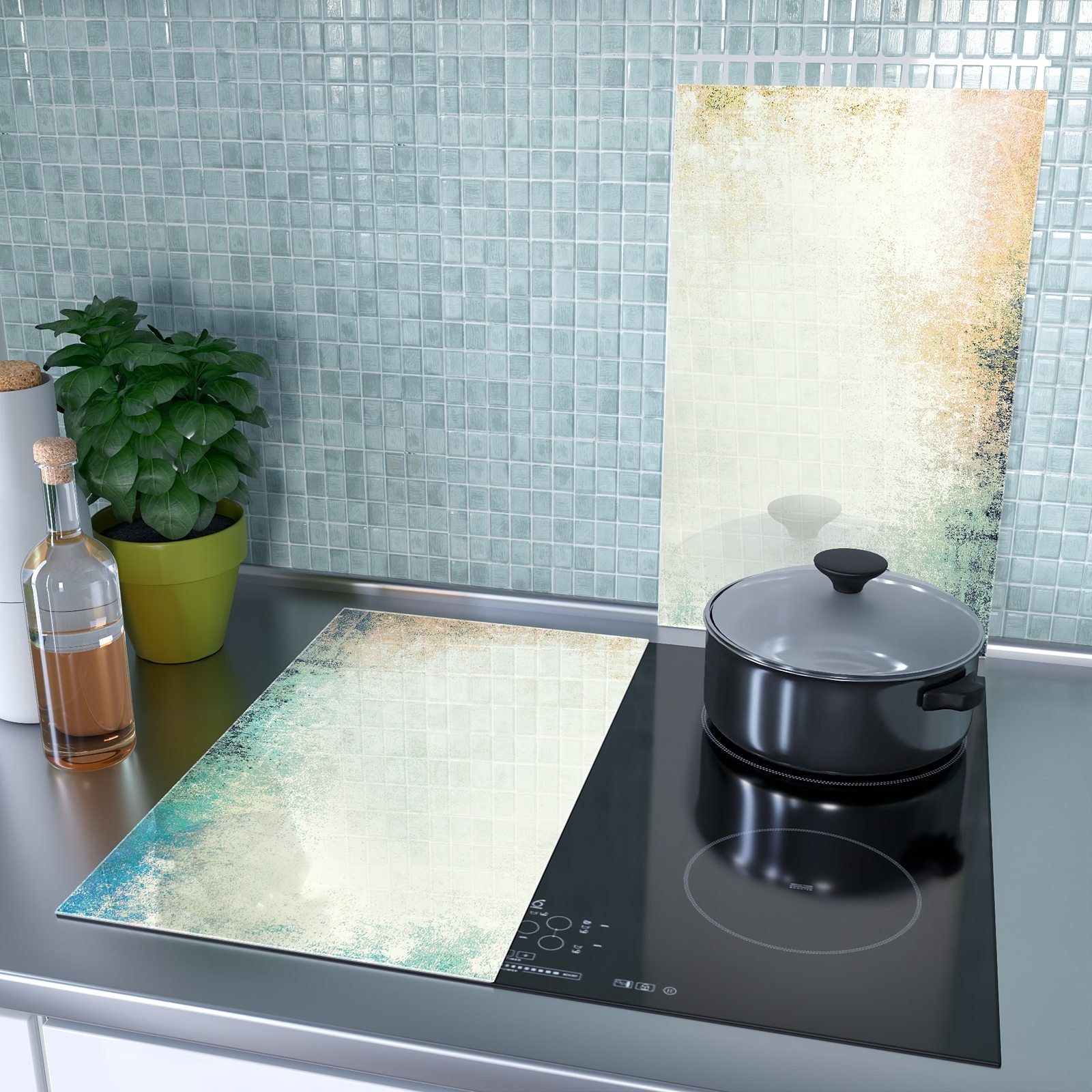 Primedeco Herd-Abdeckplatte Herdabdeckplatte Spritzschutz aus Glas Grunge Wand, Glas, (2 tlg)