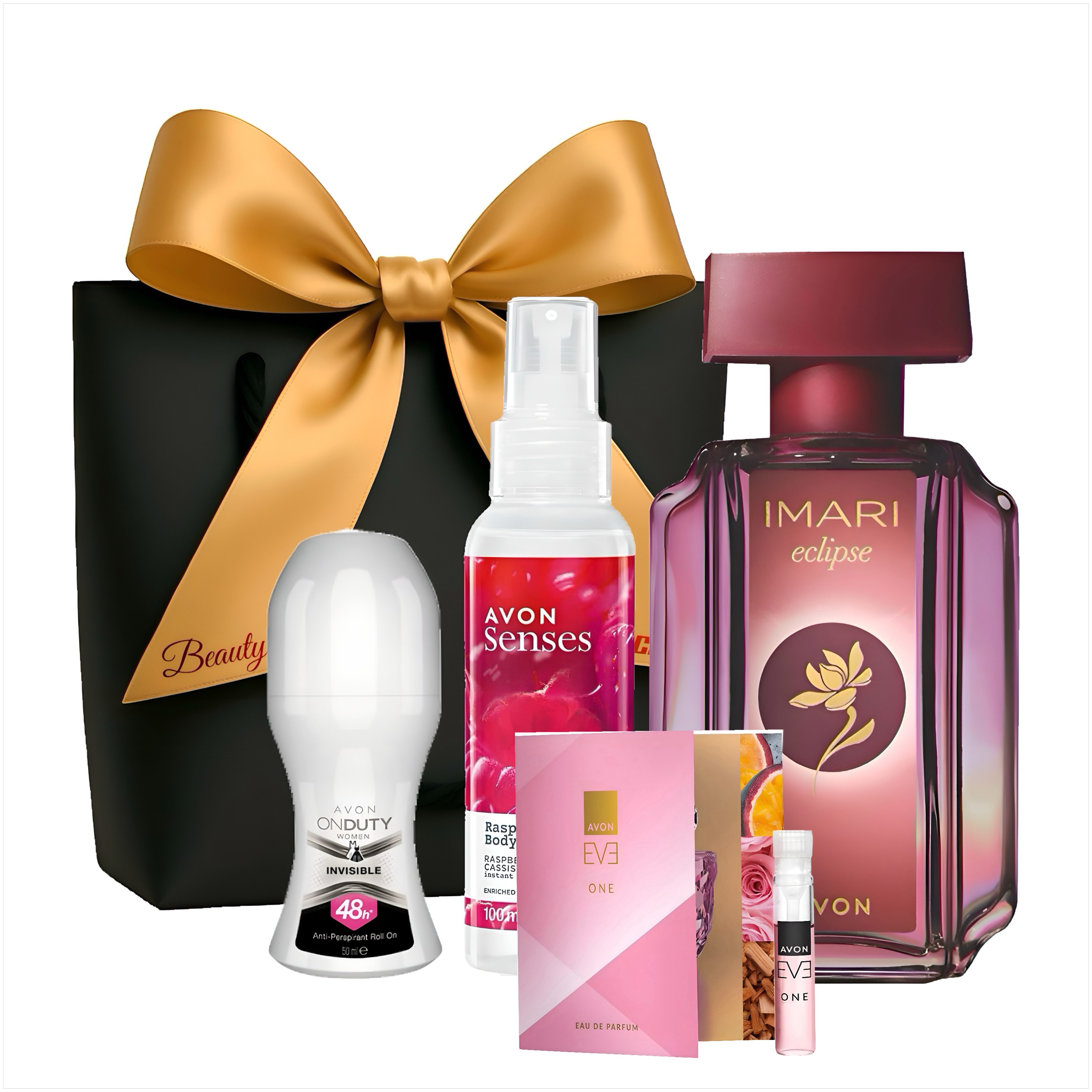 AVON Cosmetics Eau de Parfum Imari Eclipse 50 ml, Körperspray 125 ml, Deoroller Set, 5-tlg., Duftset mit sinnlichem Charakter und Geschenkverpackung