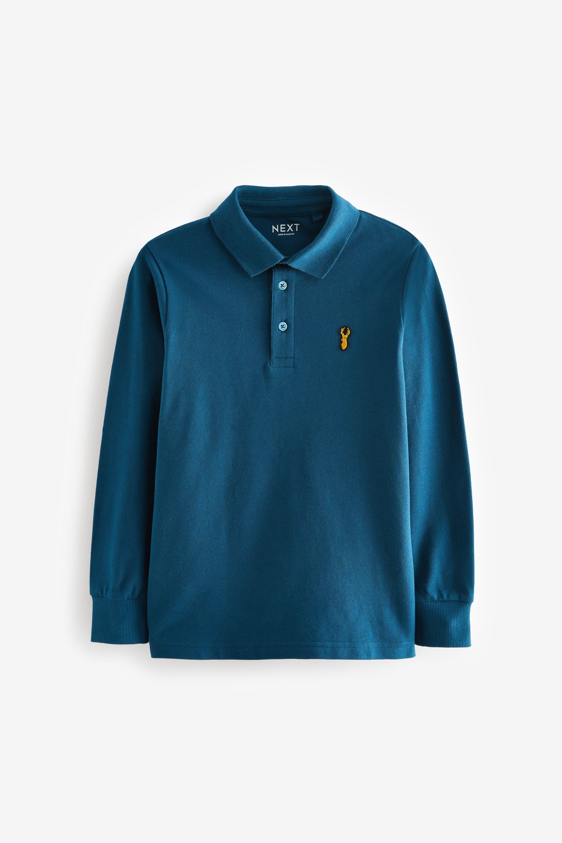 Next Langarm-Poloshirt Langärmeliges Polo-Shirt (1-tlg) Teal Blue