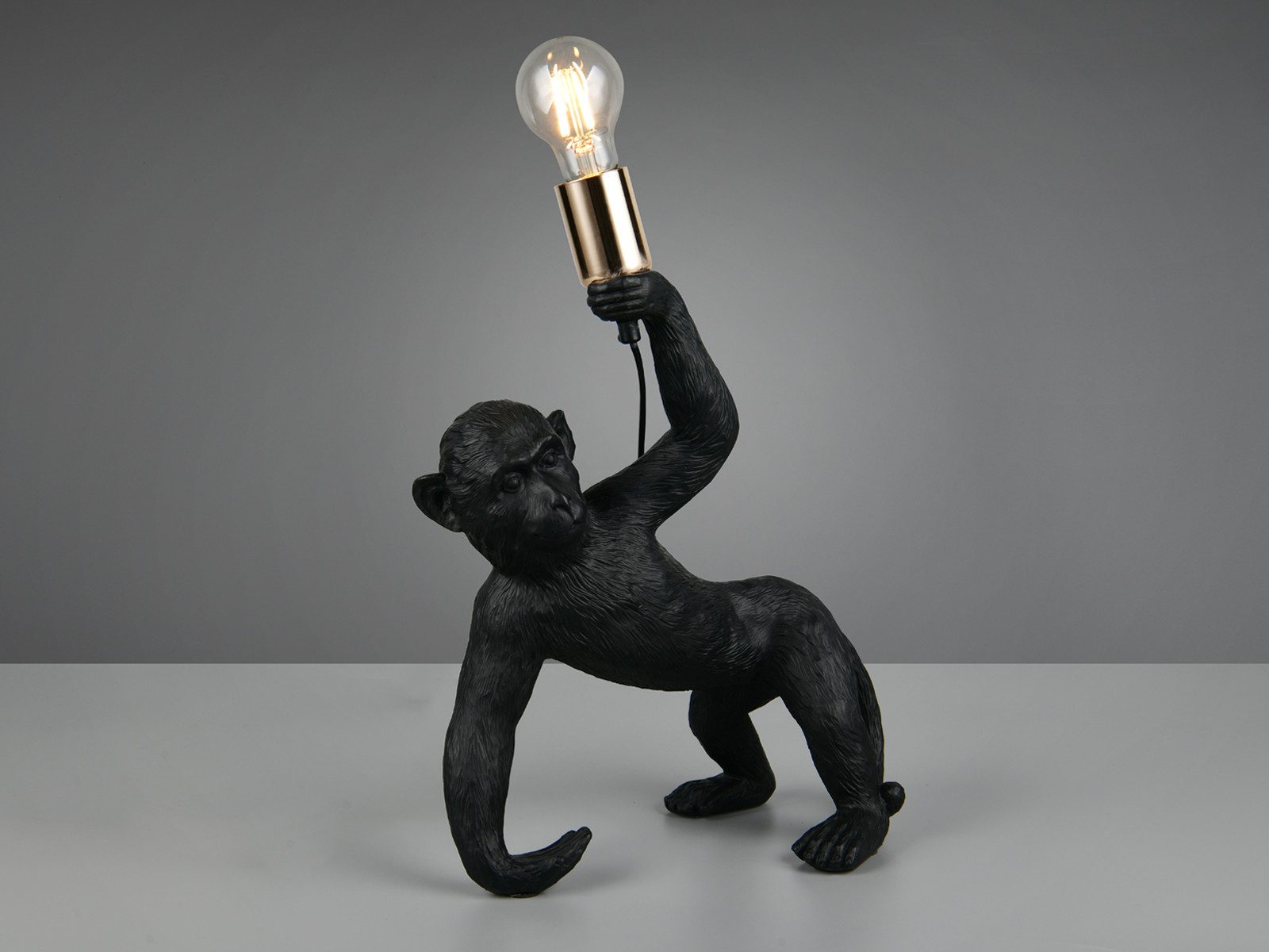 Reality Leuchten LED Nachttischlampe, Dimmfunktion, LED wechselbar, warmweiß, groß-e Tischlampe ausgefallen-e besondere Affenlampe Schwarz, H: 42cm