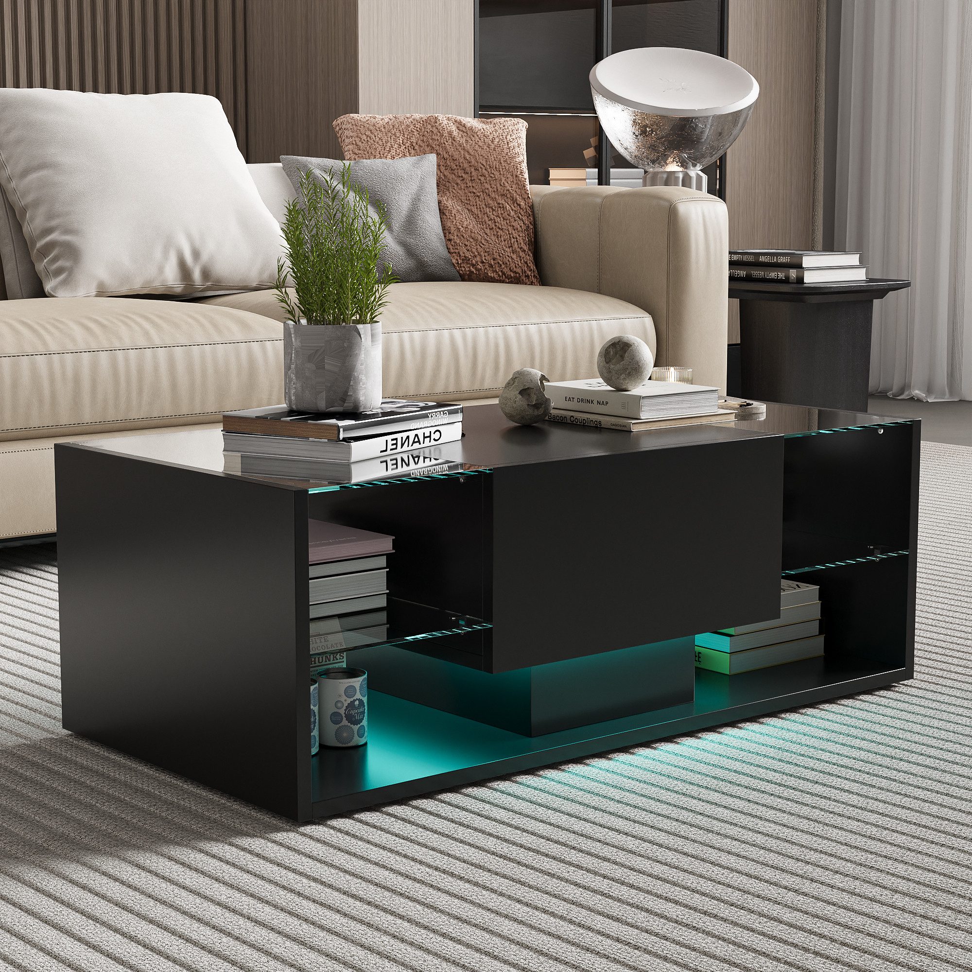 NMCXXO Couchtisch Moderner Couchtisch mit LED-Beleuchtung günstig online kaufen