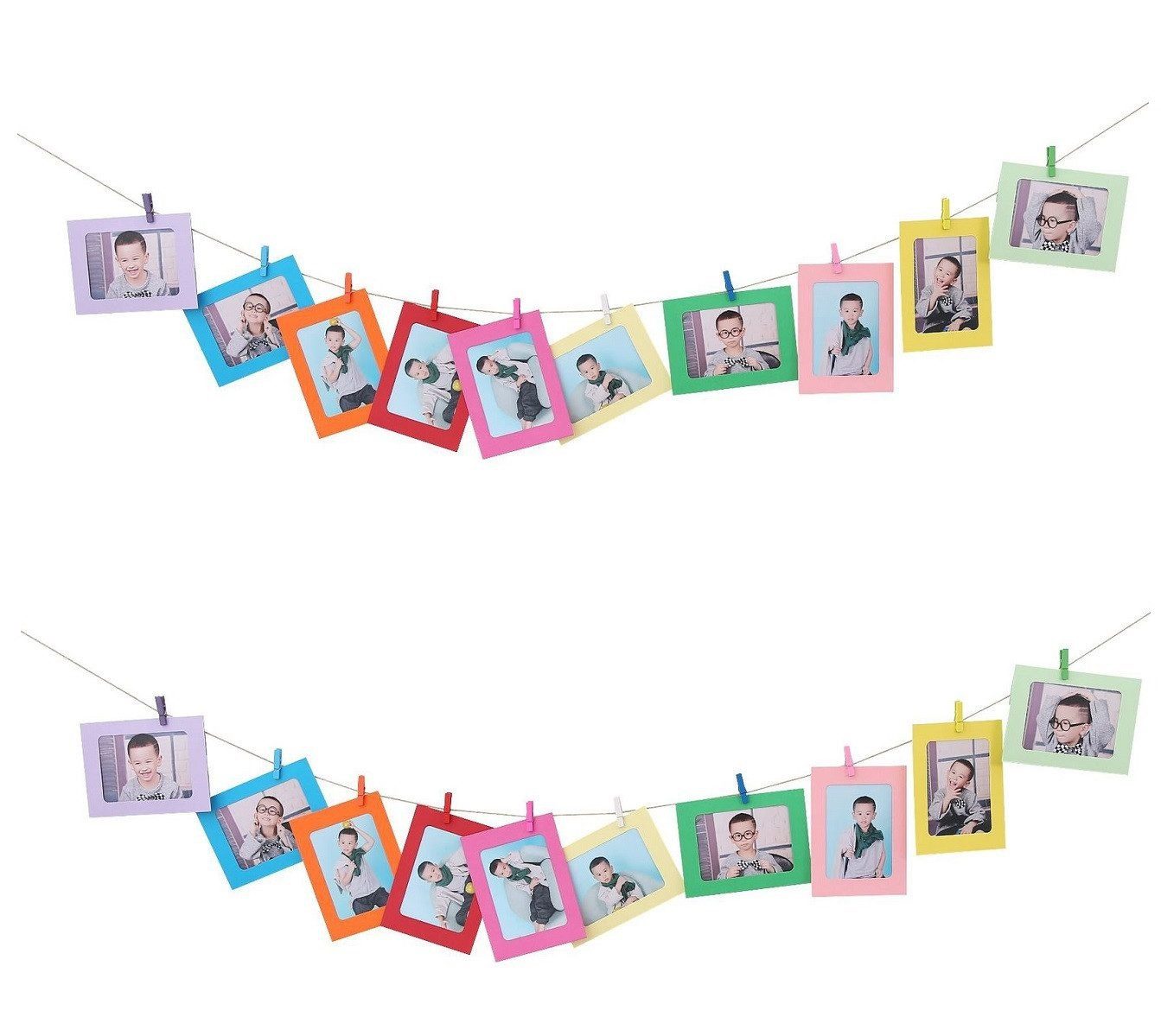 Refttenw Bilderrahmen-Set 20-St Papier-Fotorahmen mit Holzclips und Schnüren, für 4x6 Zoll Fotos