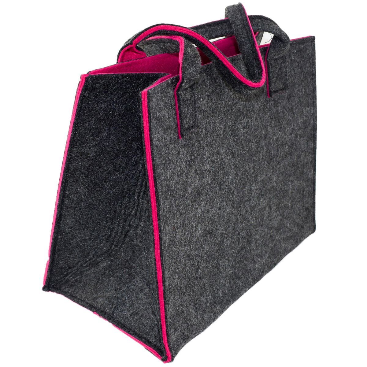 Marabellas Shop Tragetasche Filz Tragetasche ca.35 x 20 x 28cm Einkauftasche mit Farbkontrast, faltbar Pink